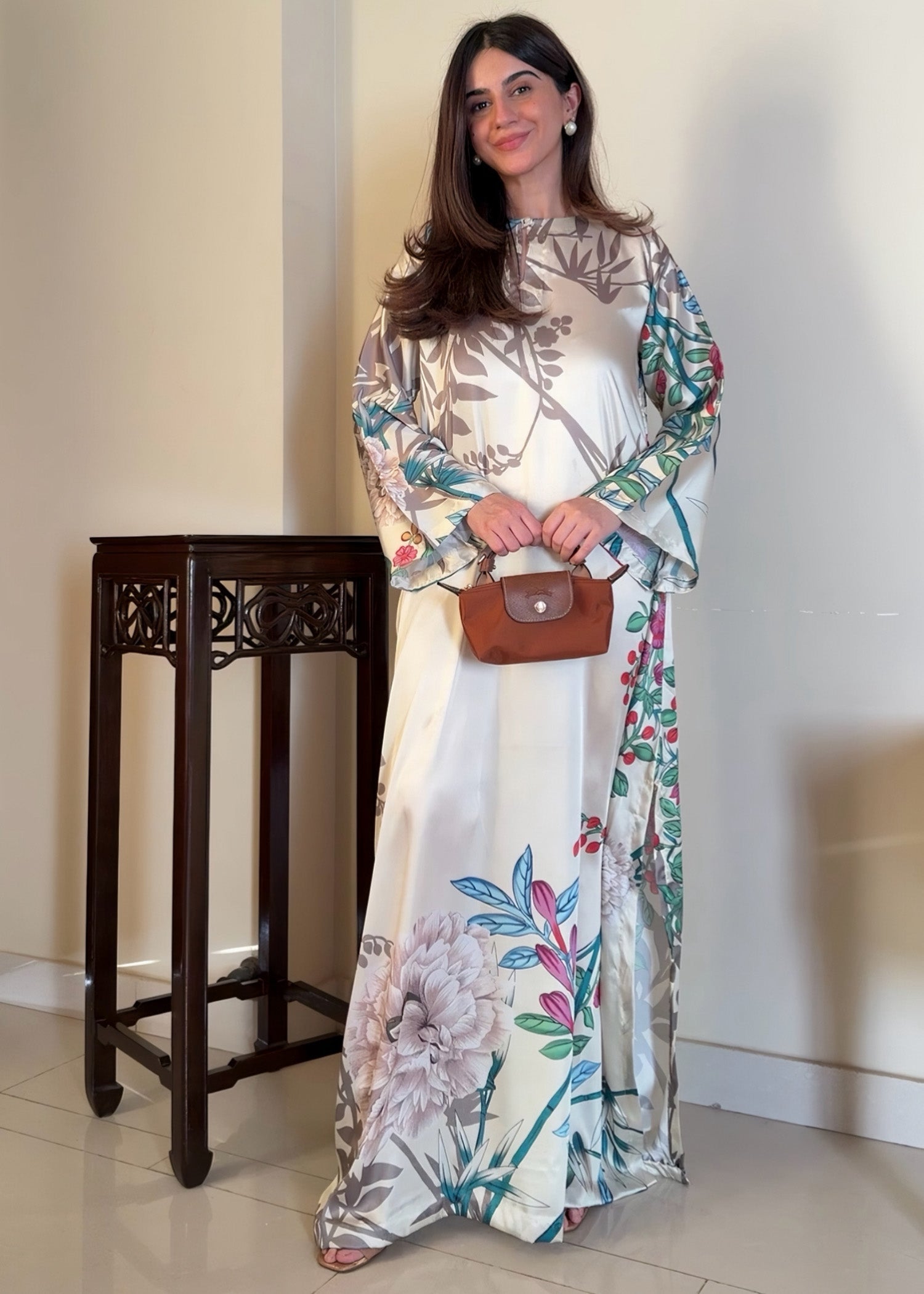 satin silk Kaftan in Light yellow