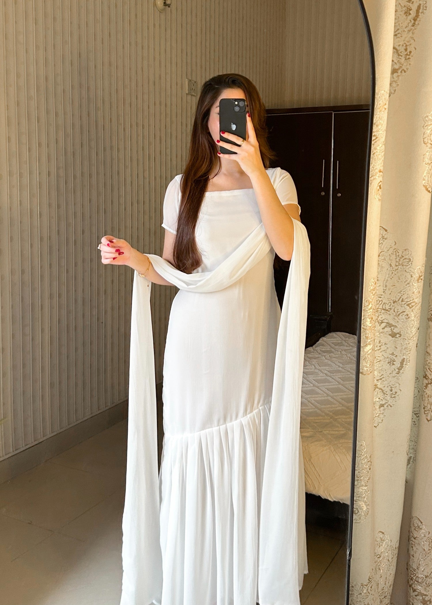 crinkle chiffon Maxi in White