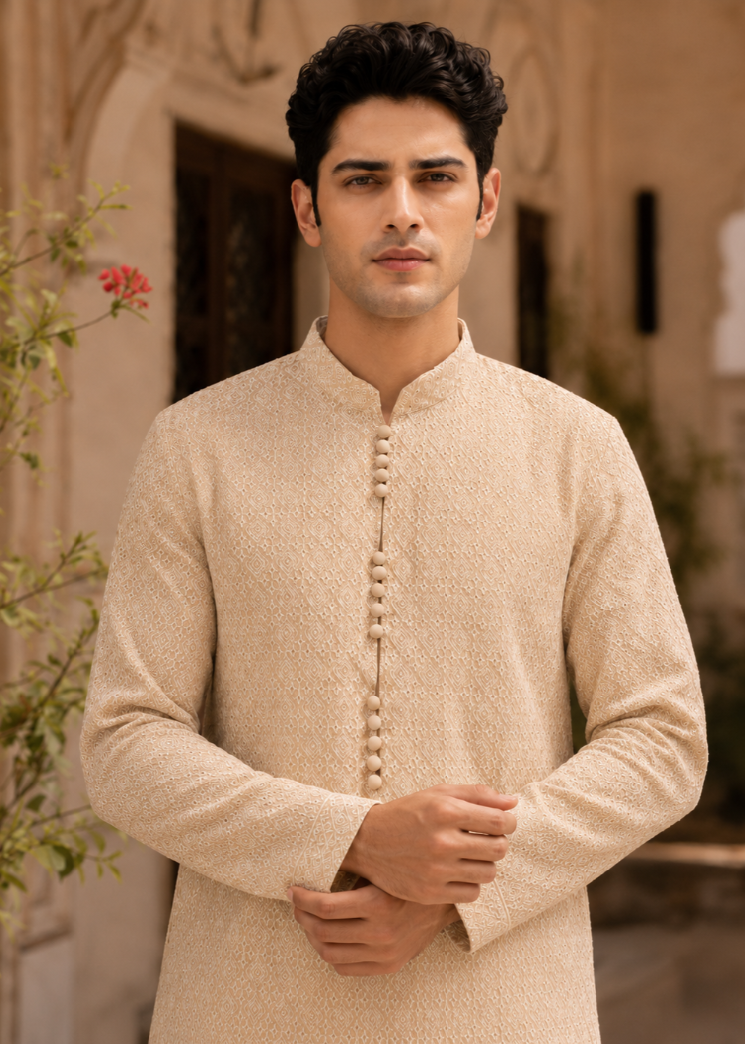chikankari cotton Kurta Set in Cream by The Great Masters (TGM)