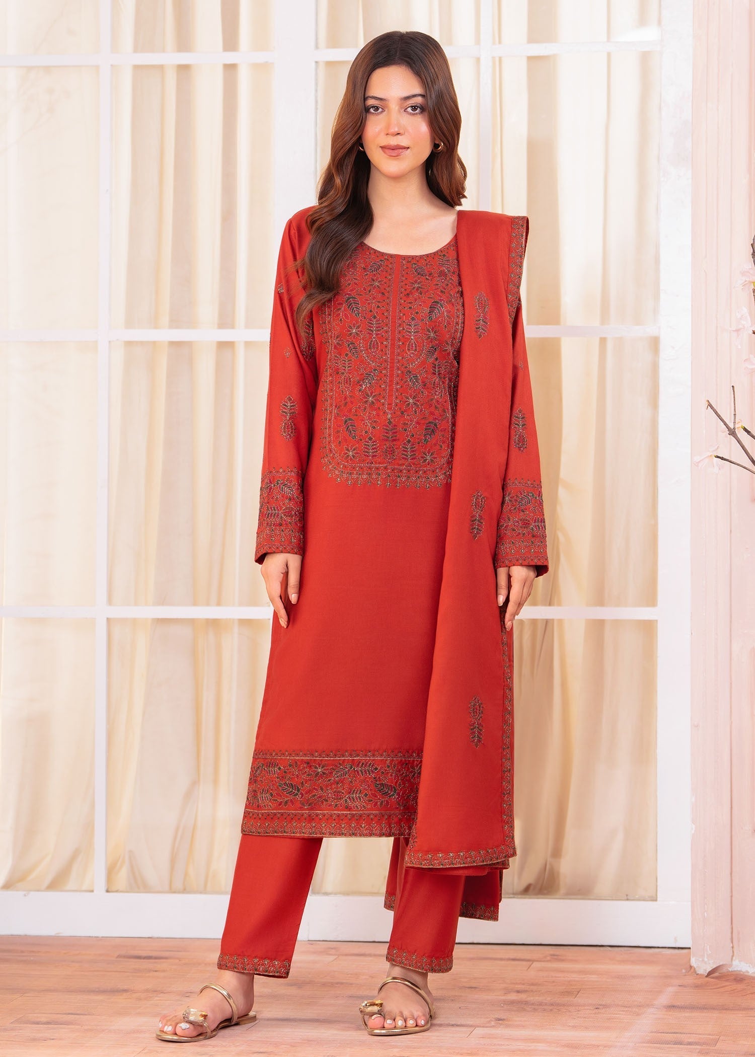 wool Kurta Set in Red