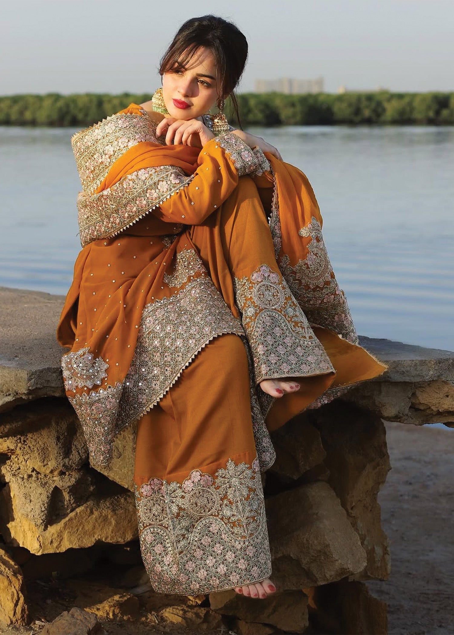 chiffon Kurta Set in Orange