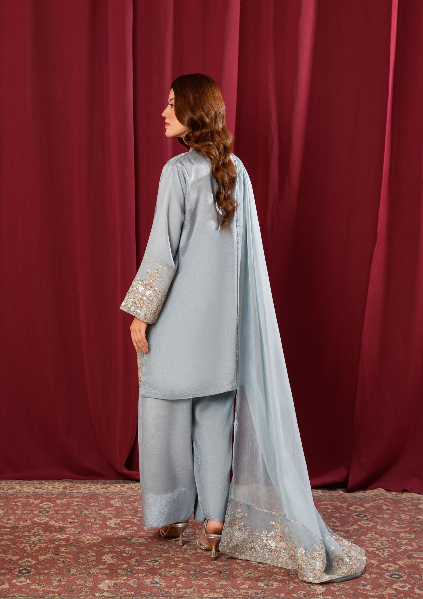 pk raw silk Kurta Set in Duck egg grey
