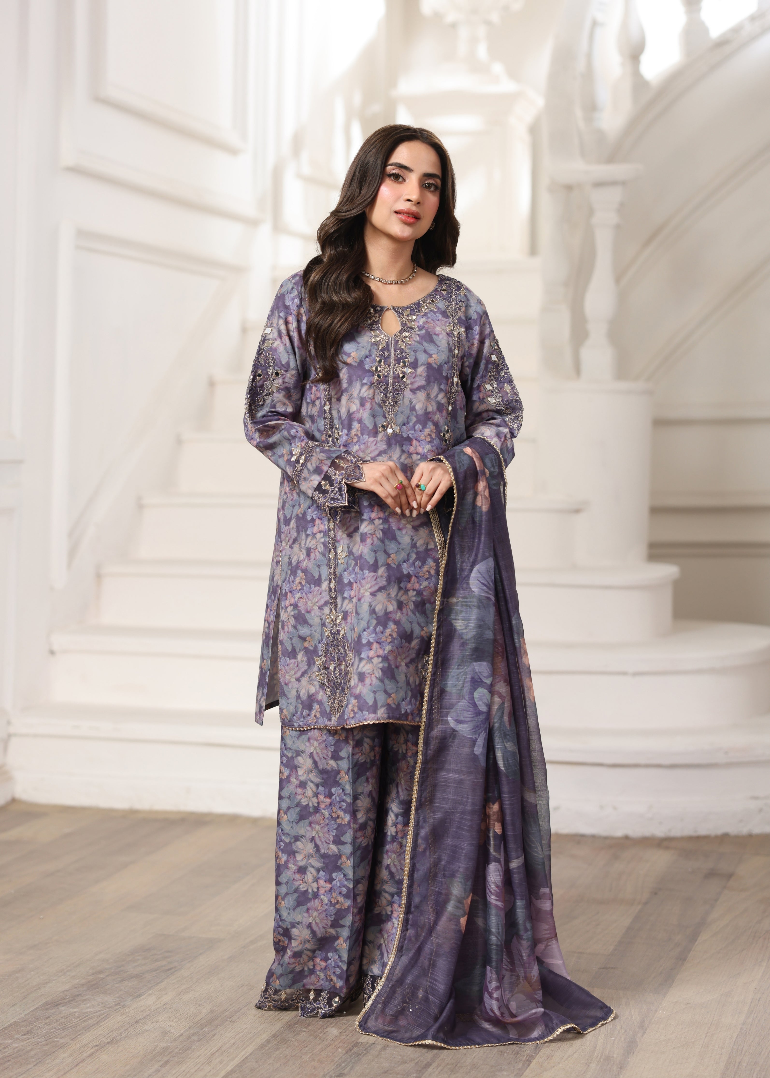 silk Kurta Set in Royal amethyst