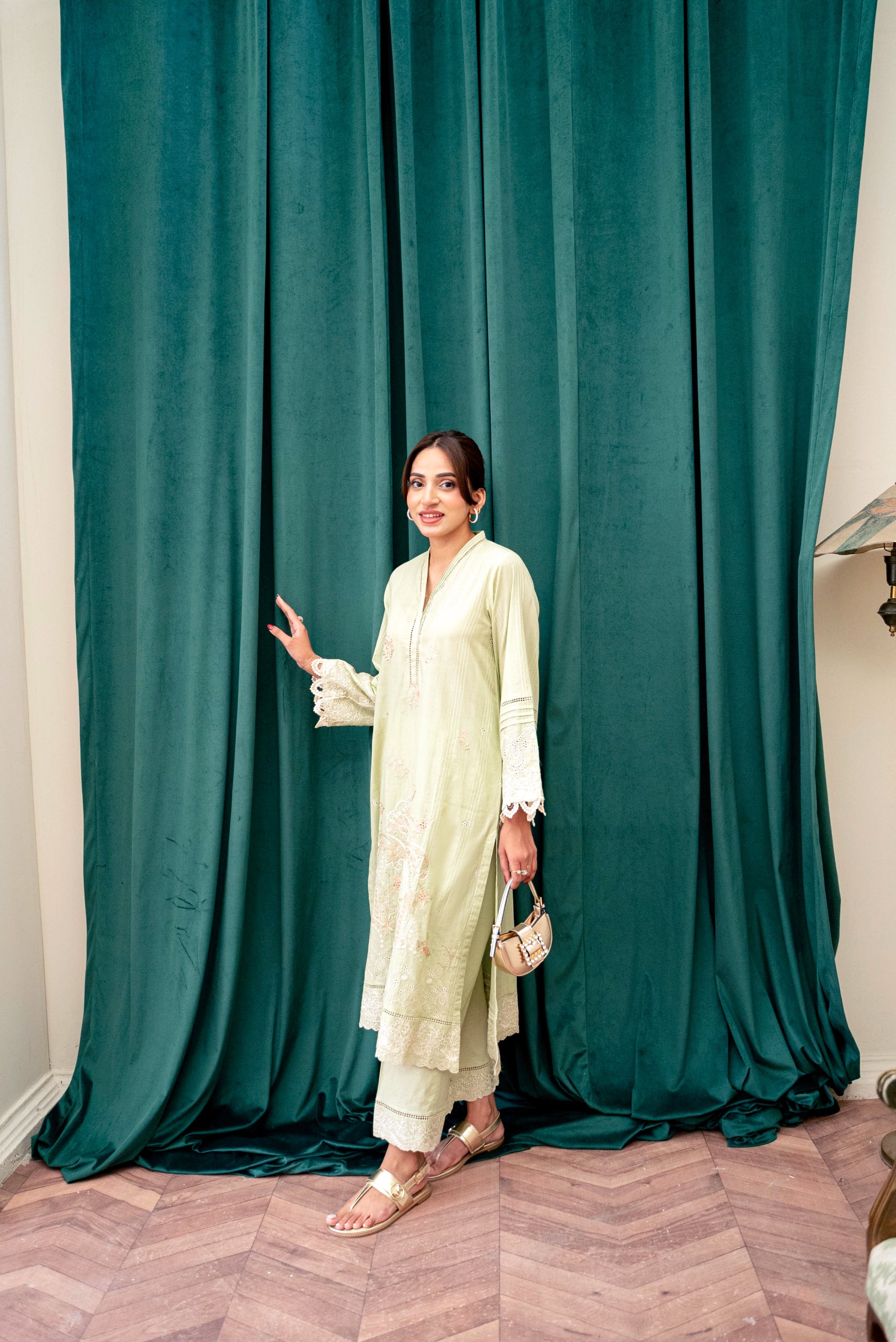 lawn Kurta Set in Light yellow
