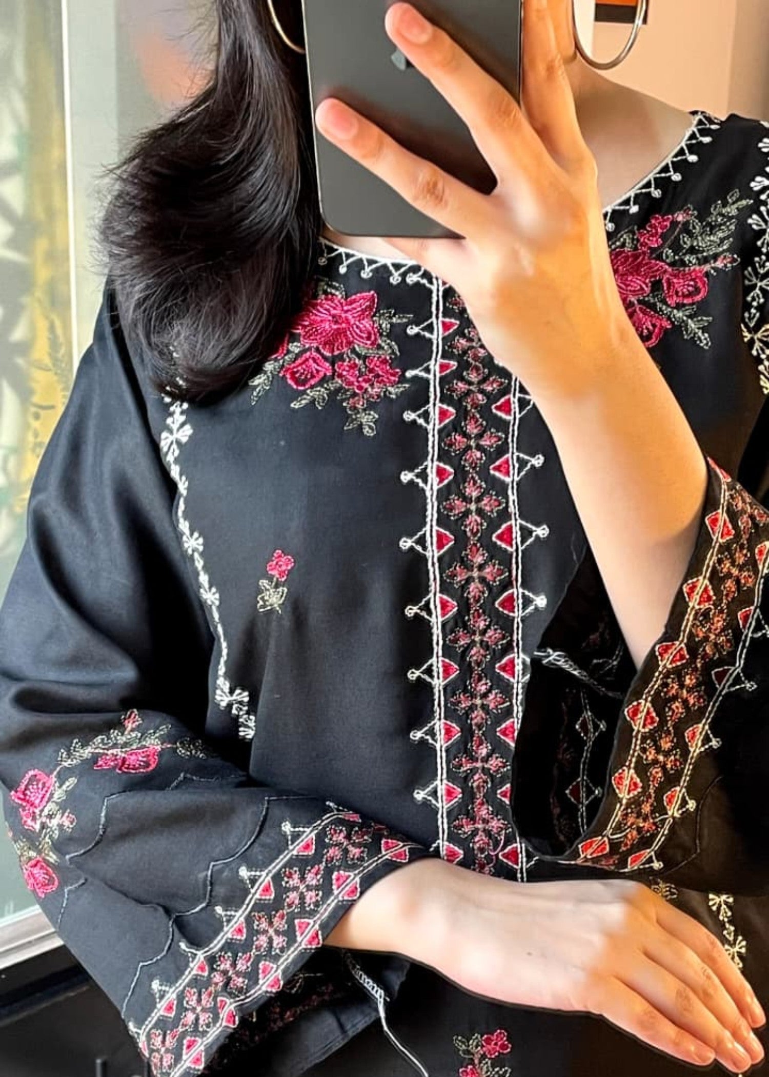 arabic lawn Kurta Set in Black