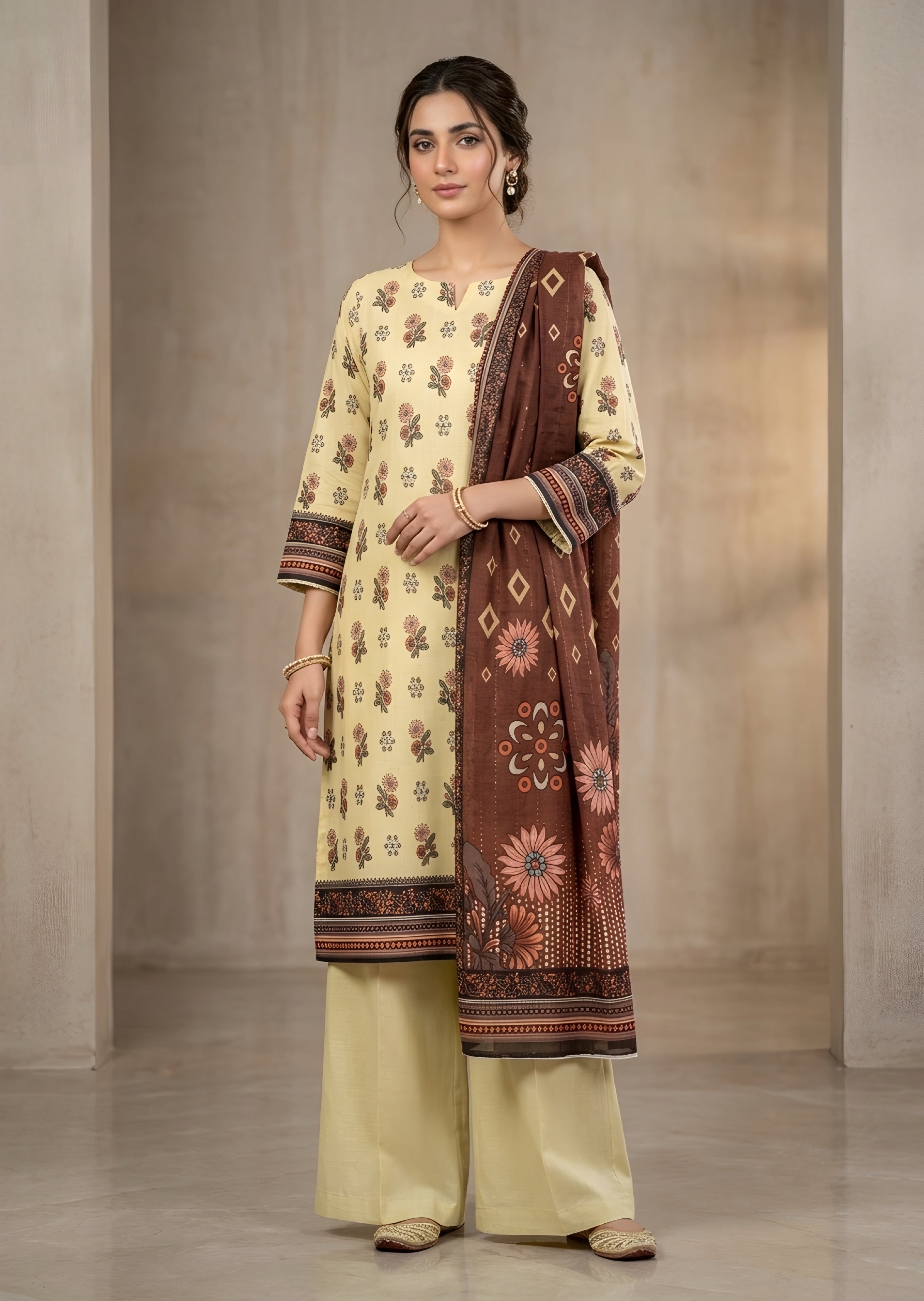 lawn Unstitched in Butter, chocolate brown