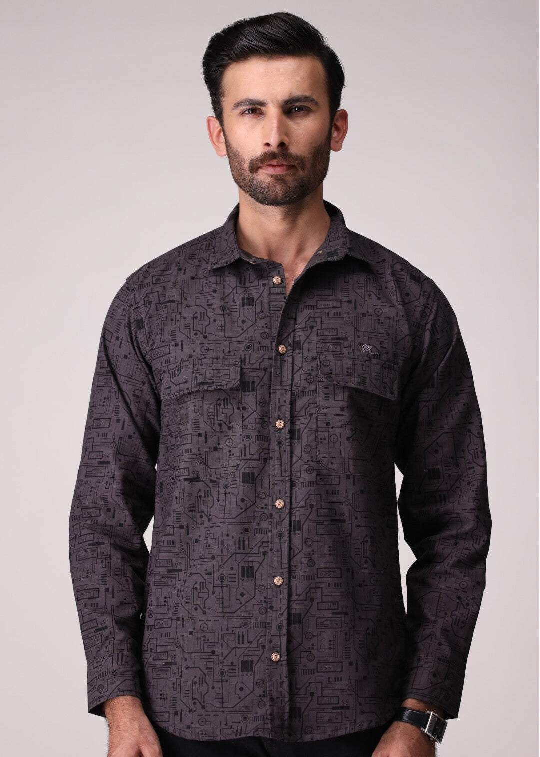 flannel Casual Shirt in Charcoal black