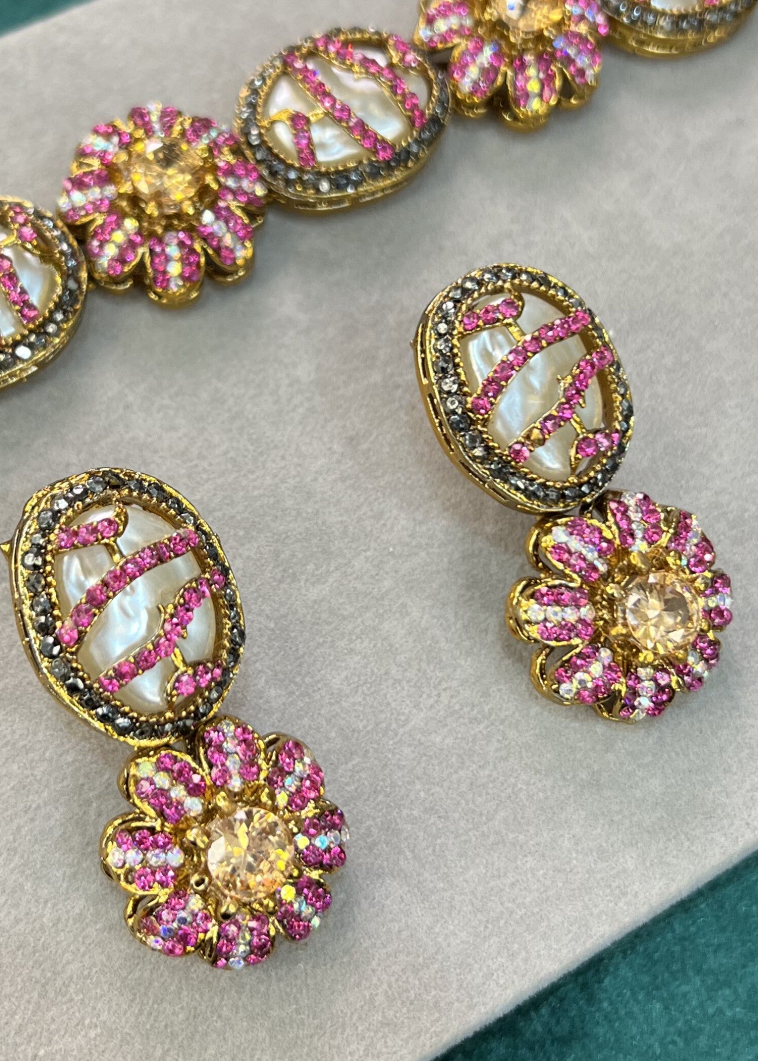 Jewelry Set in Gold, hot pink red Color by - Trendy Women Jewelry Set ELW1329