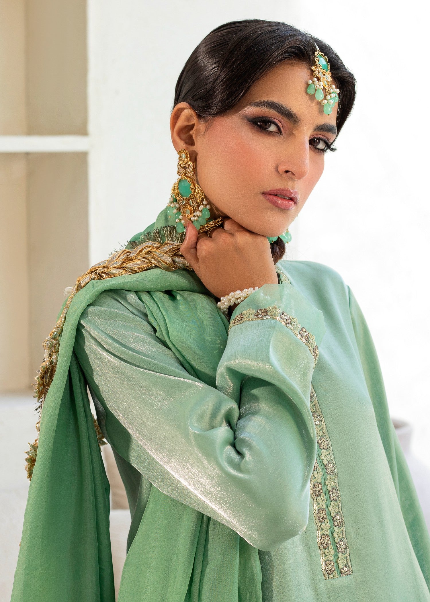 cotton silk Kurta Set in Pistachio green