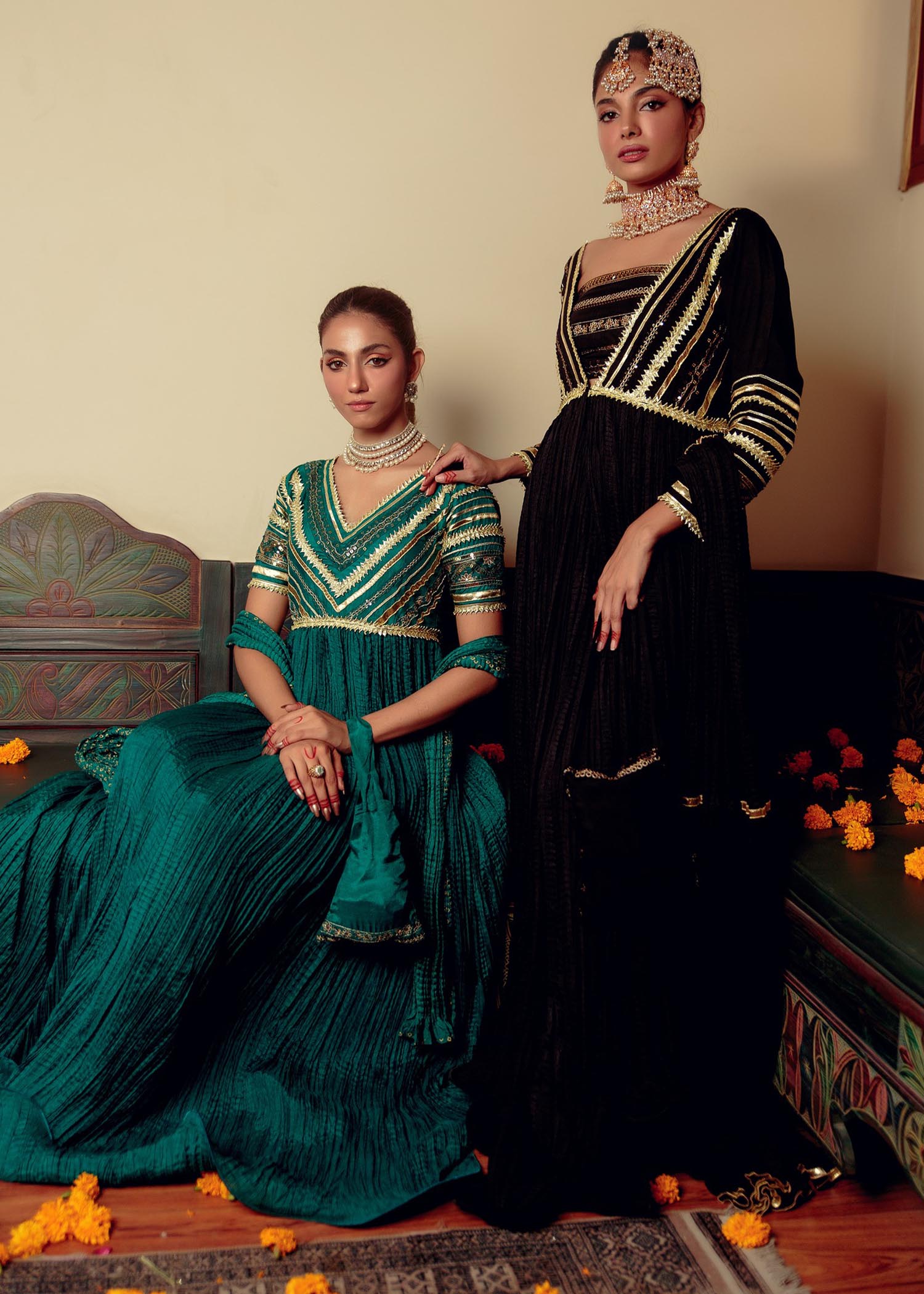 silk Pishwas in Green