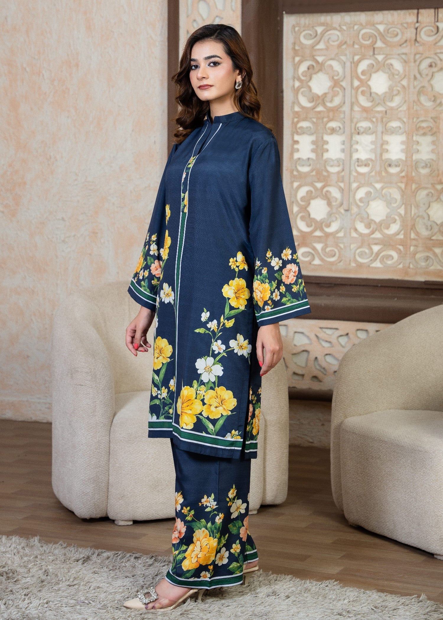 poly viscose Co Ord Sets in Navy blue