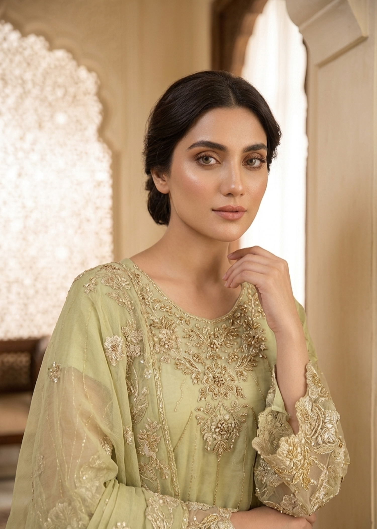 chiffon Short Frock in Tea green