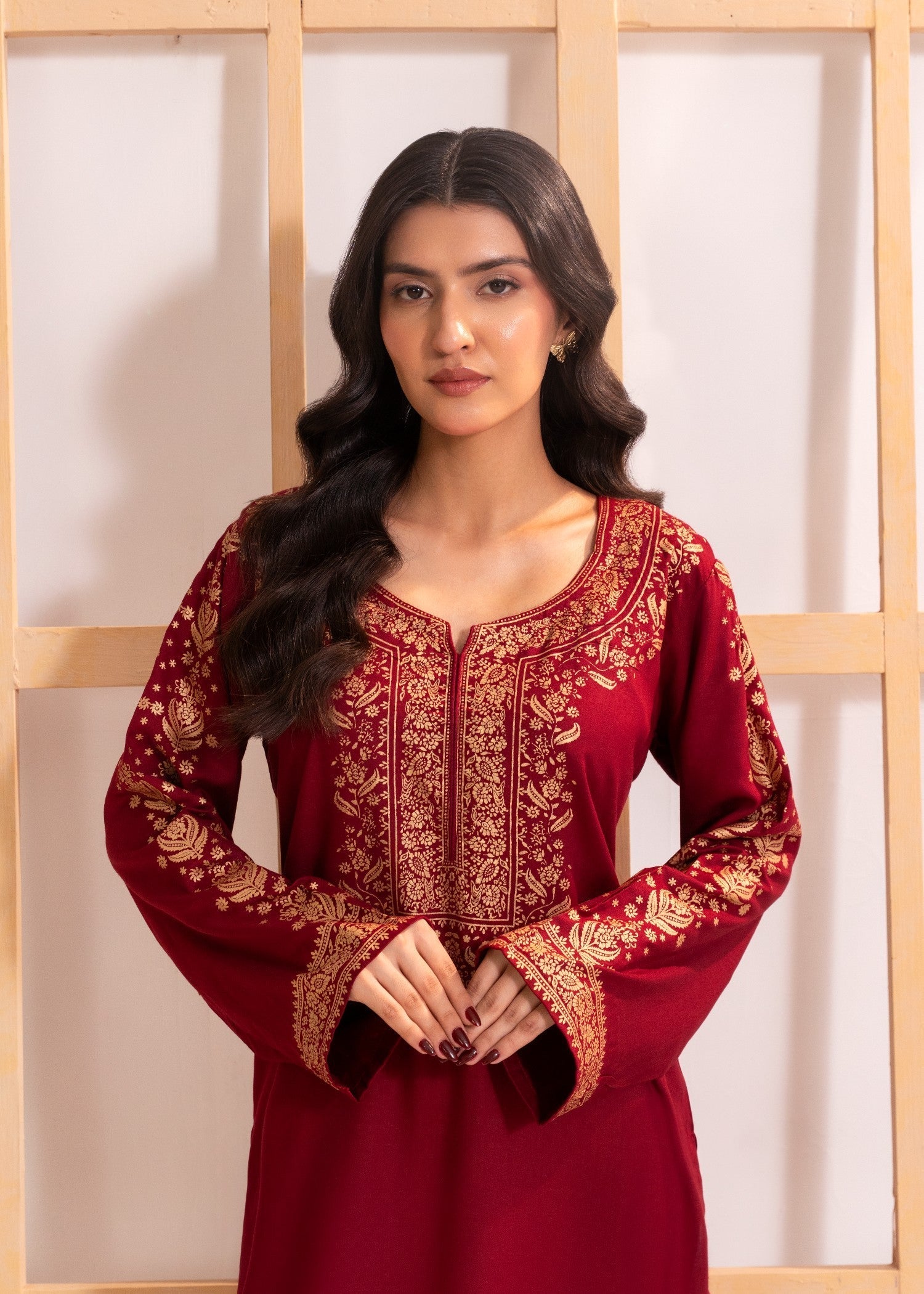 linen Kurti in Maroon