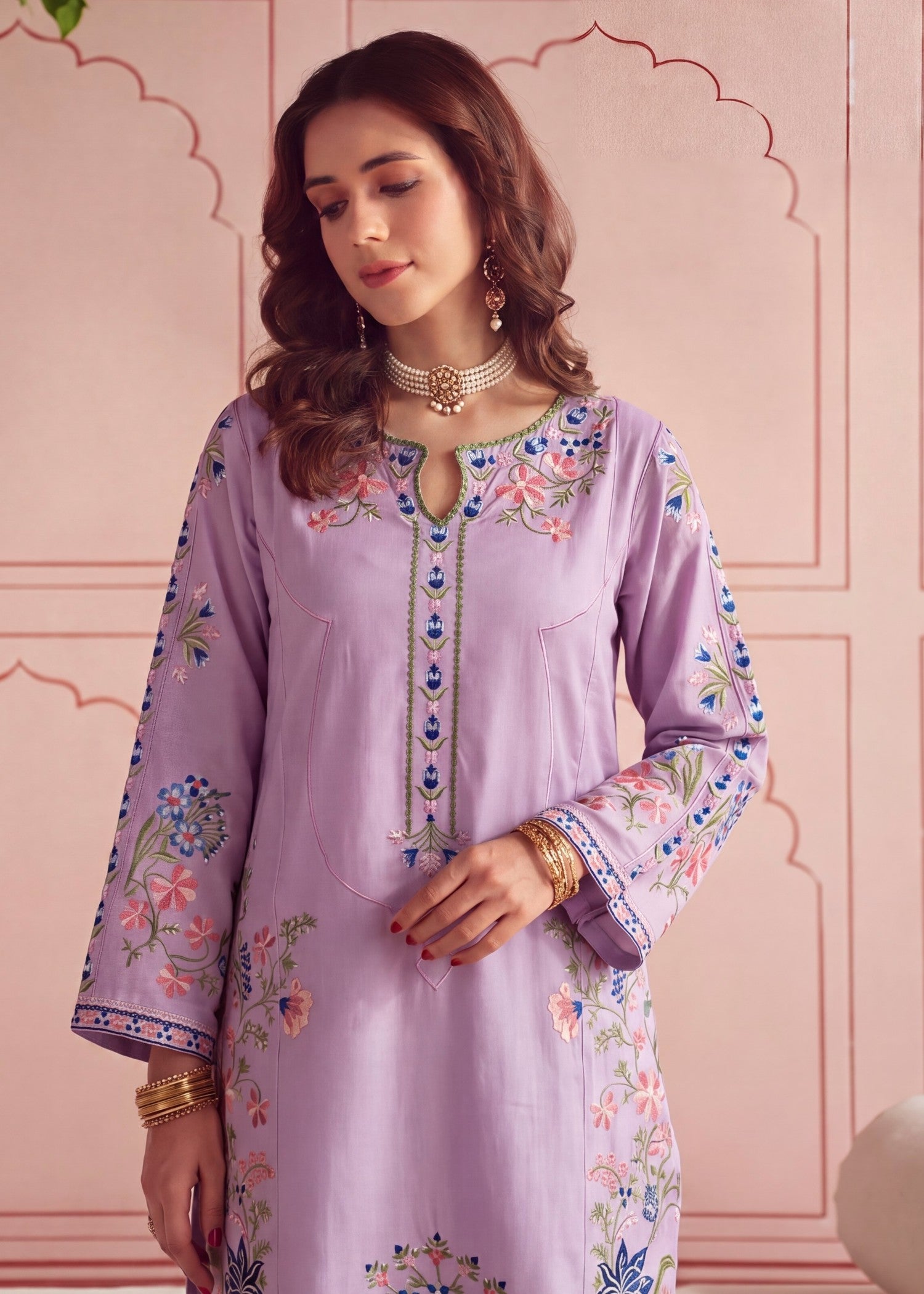 lawn Kurta Set in Heathered lilac