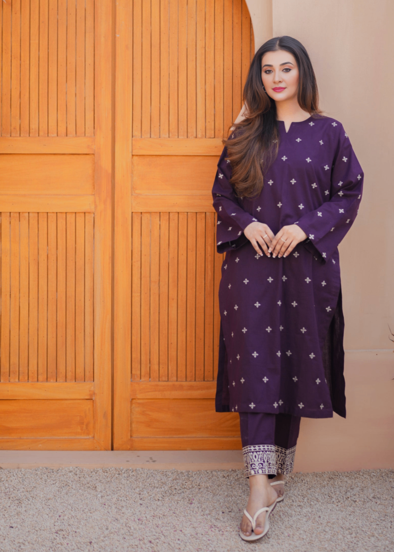 cotton Kurta Set in Purple
