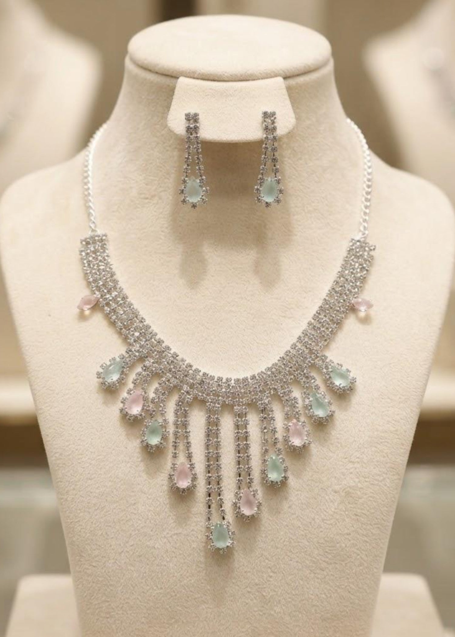 Jewelry Set in Tea rose pink, silver, mint green Color by - Trendy Women Jewelry Set BKN2534