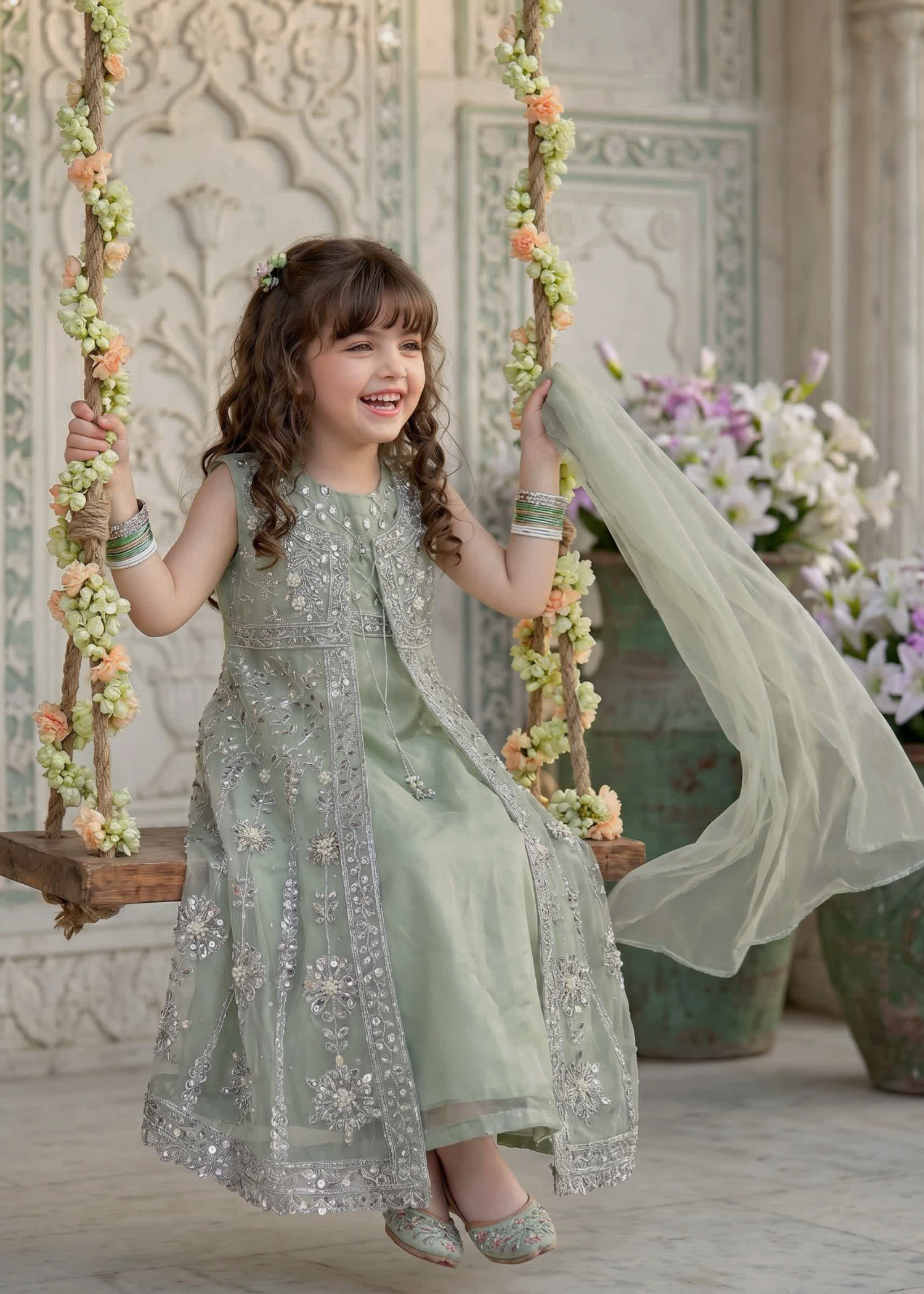 net Gown in Pistachio green