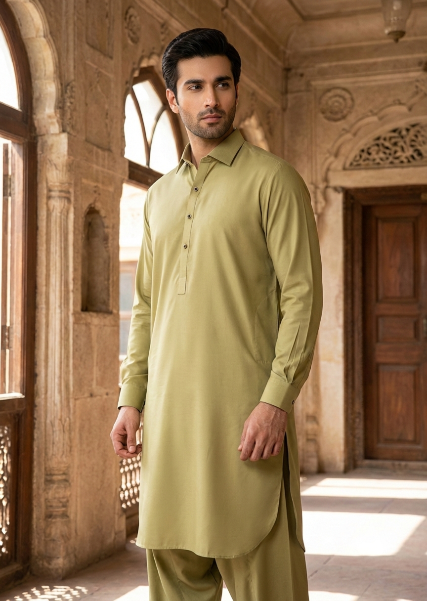 wash & wear Shalwar Kameez in Apple green by Dulha Fashion House