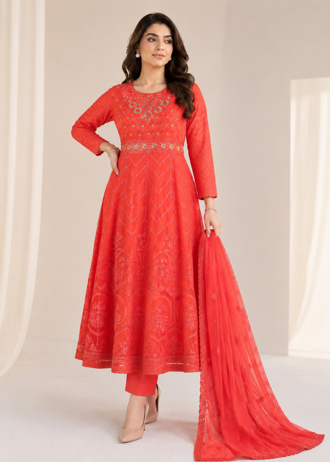 chiffon Maxi in Coral red