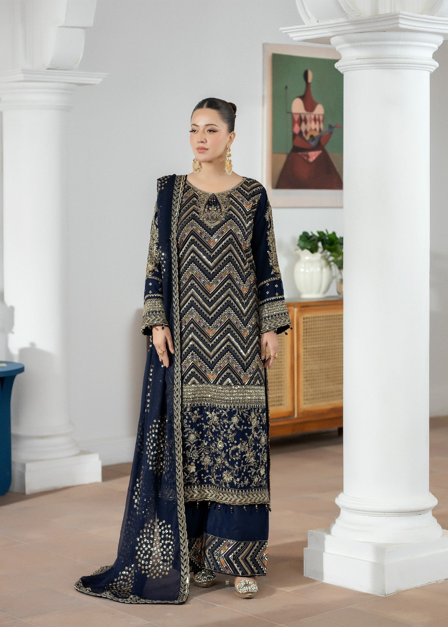 chiffon Kurta Set in Moonlight blue