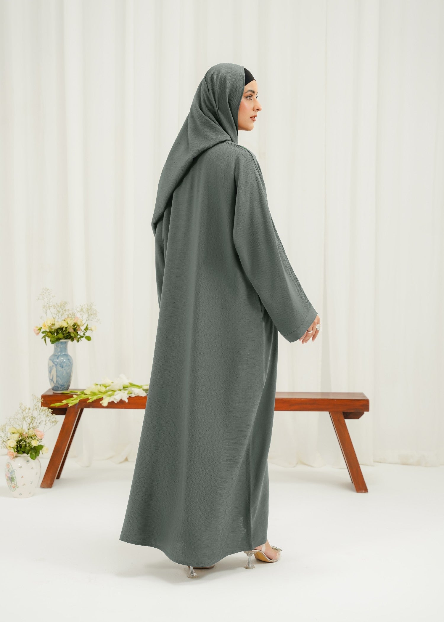 pk chiffon Abaya in Tea green