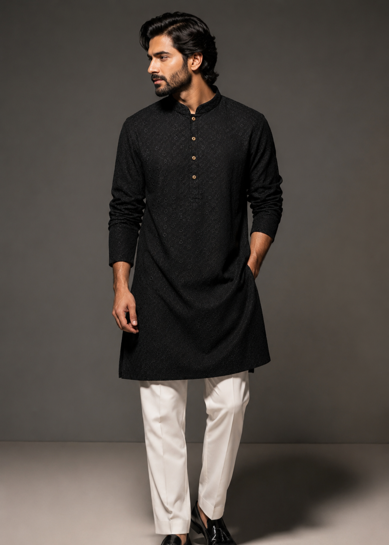chikankari cotton Kurta in Black by Dulha Fashion House
