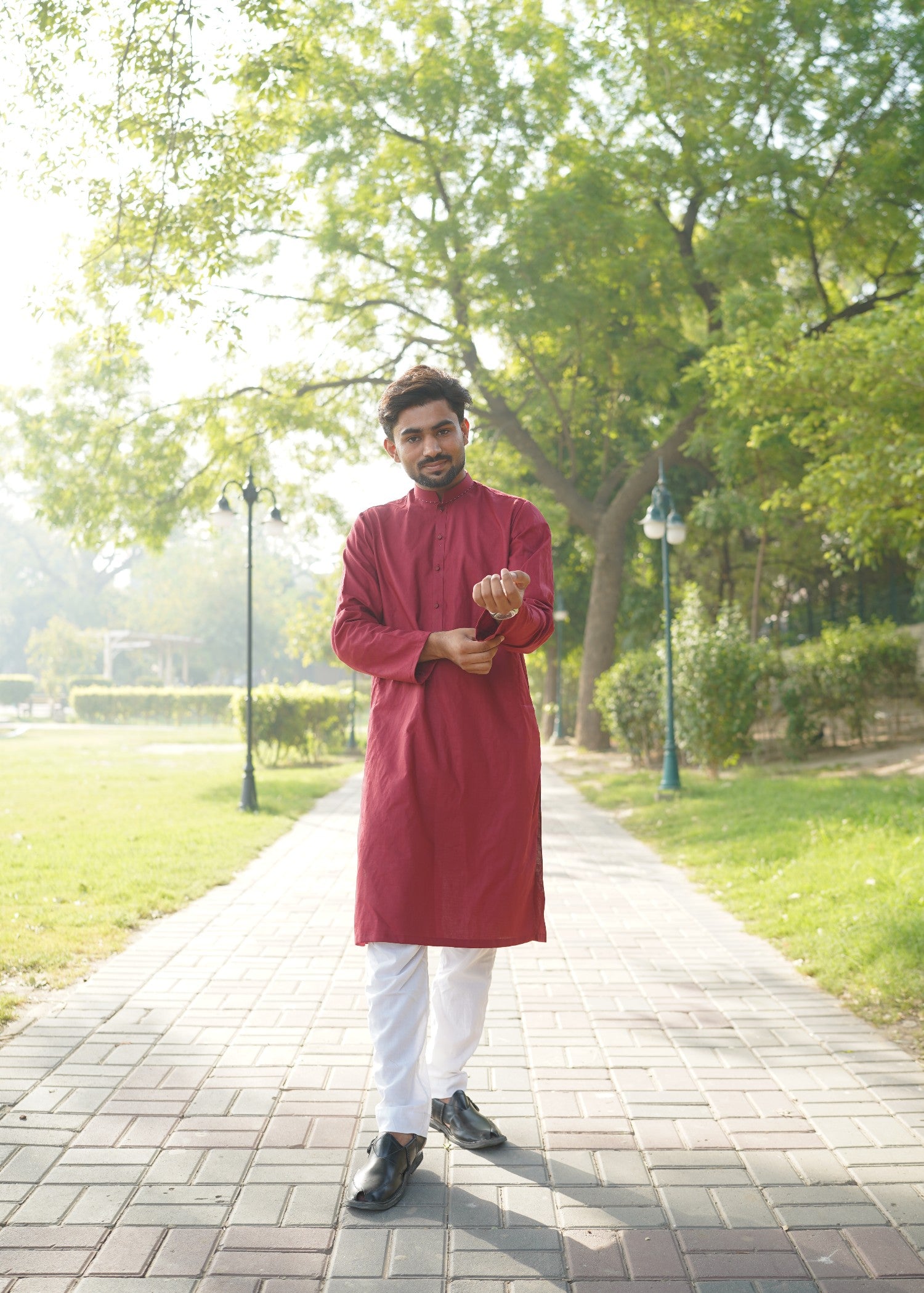 cotton jacquard Kurta in Maroon