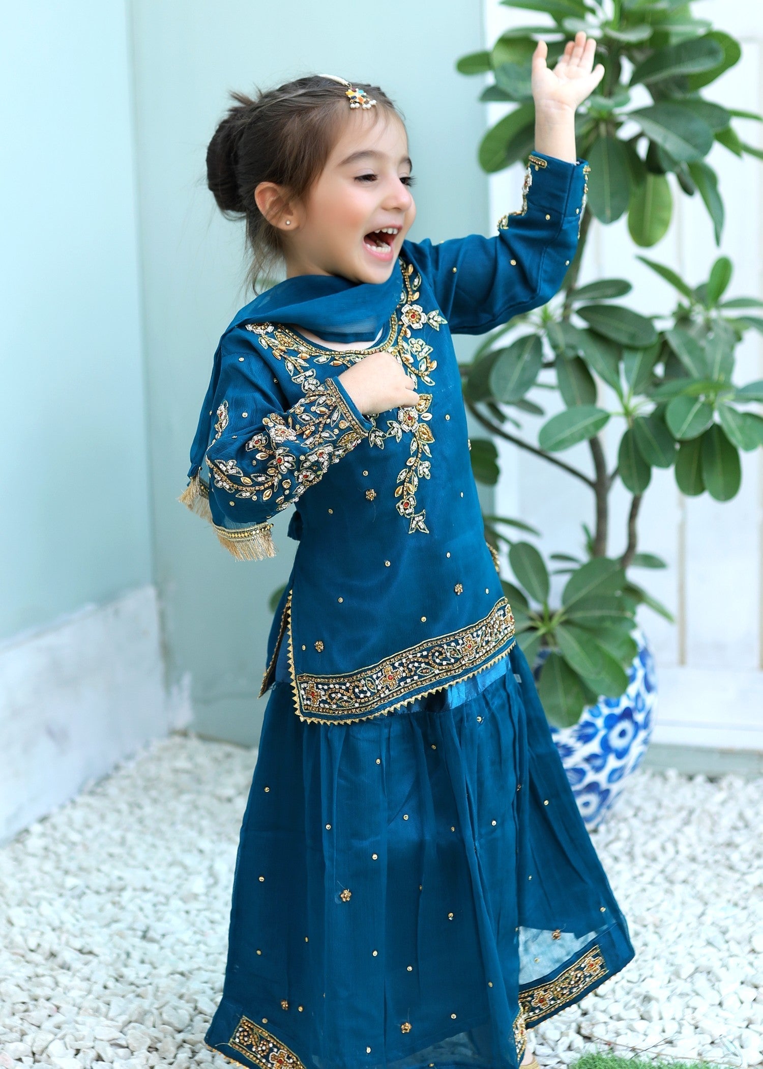 chiffon Lehenga in Sapphire blue
