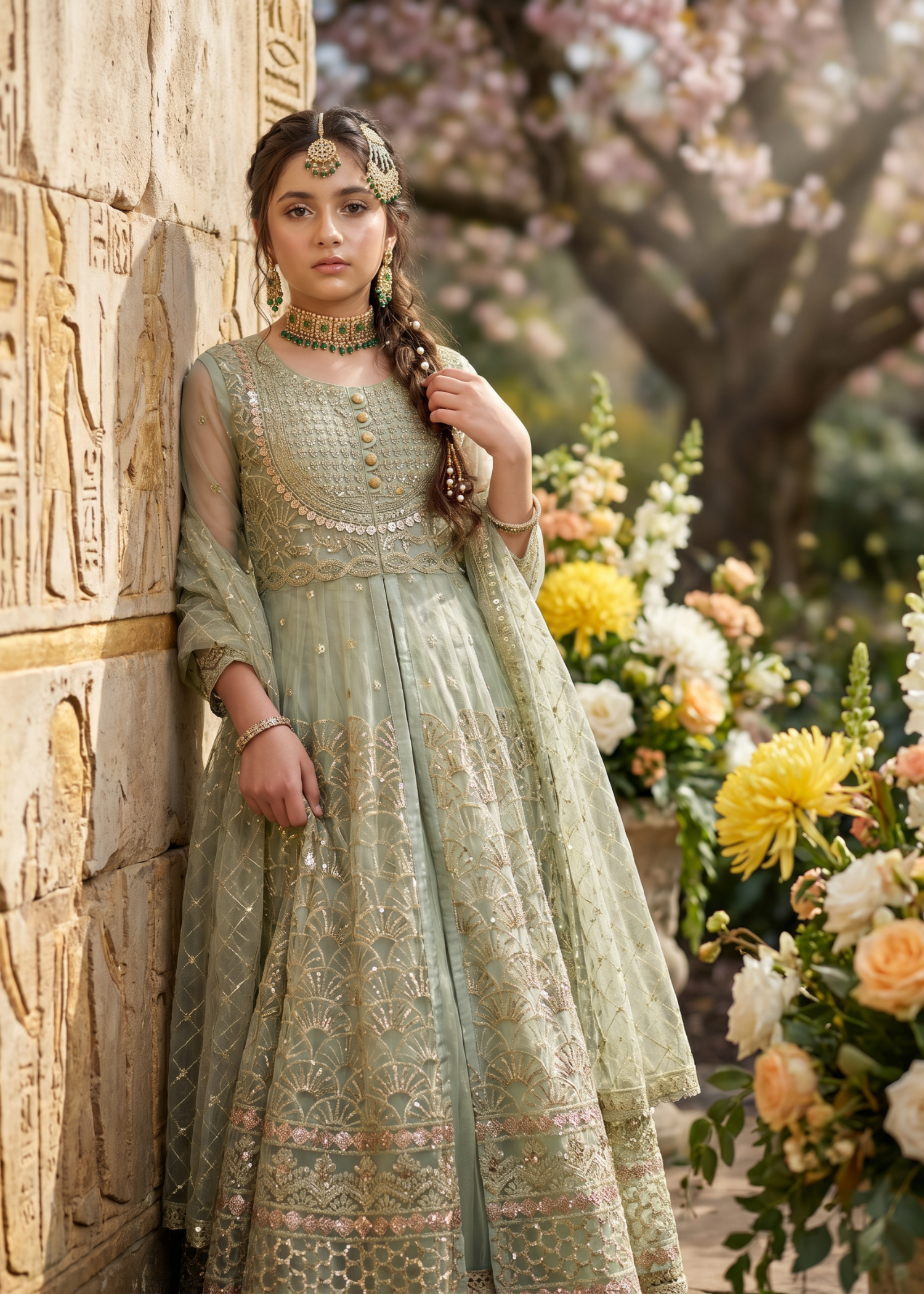 net Pishwas in Pastel green