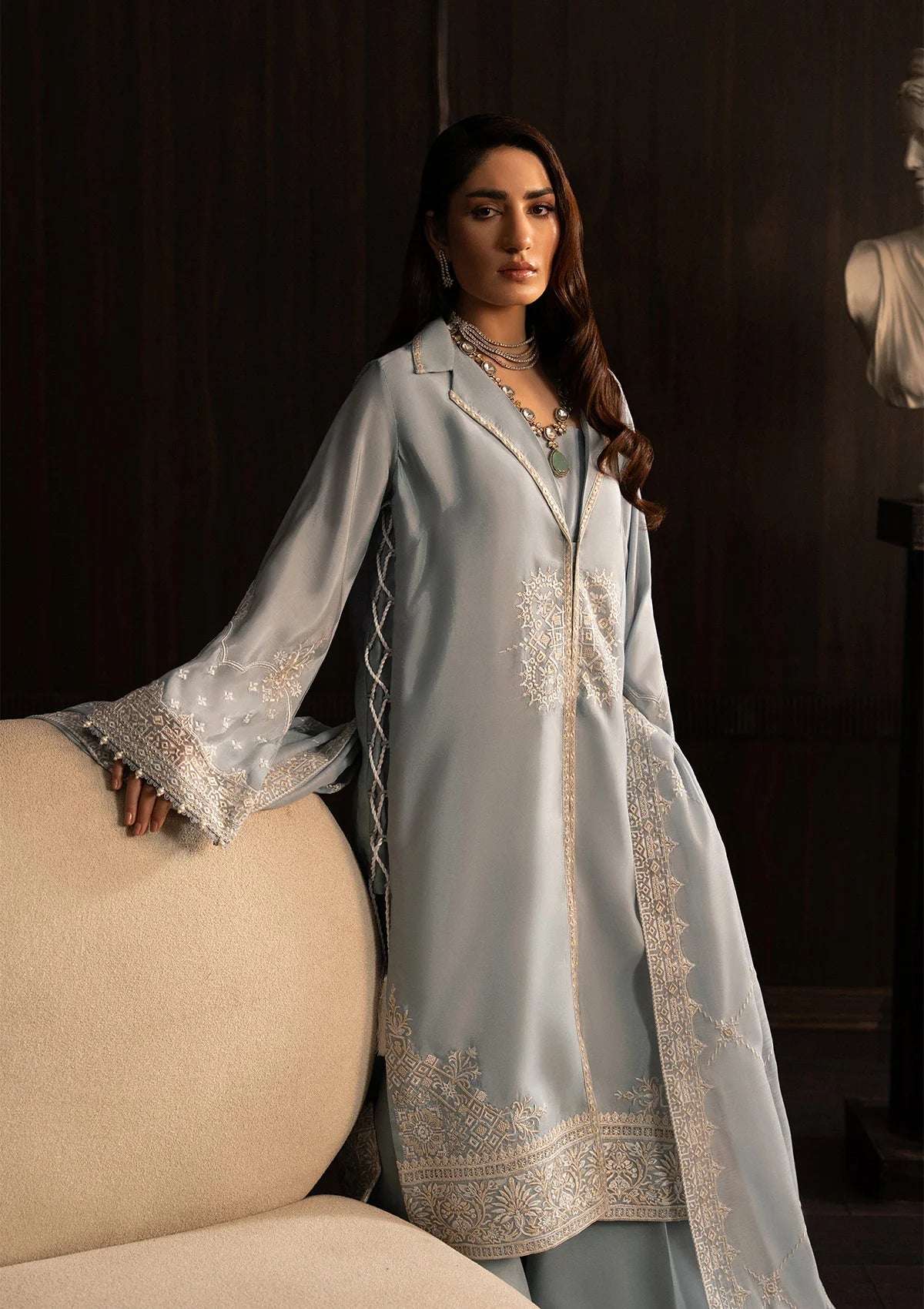 tussar silk Unstitched in Duck egg grey