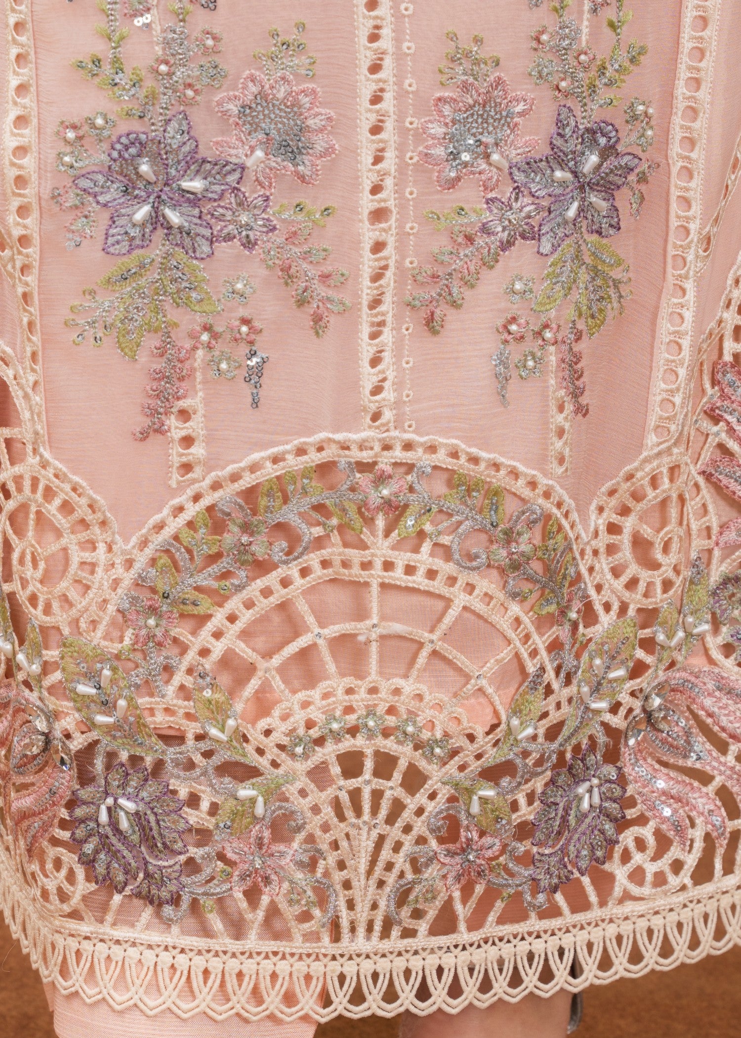 crinkle chiffon Kurta Set in Peach pink