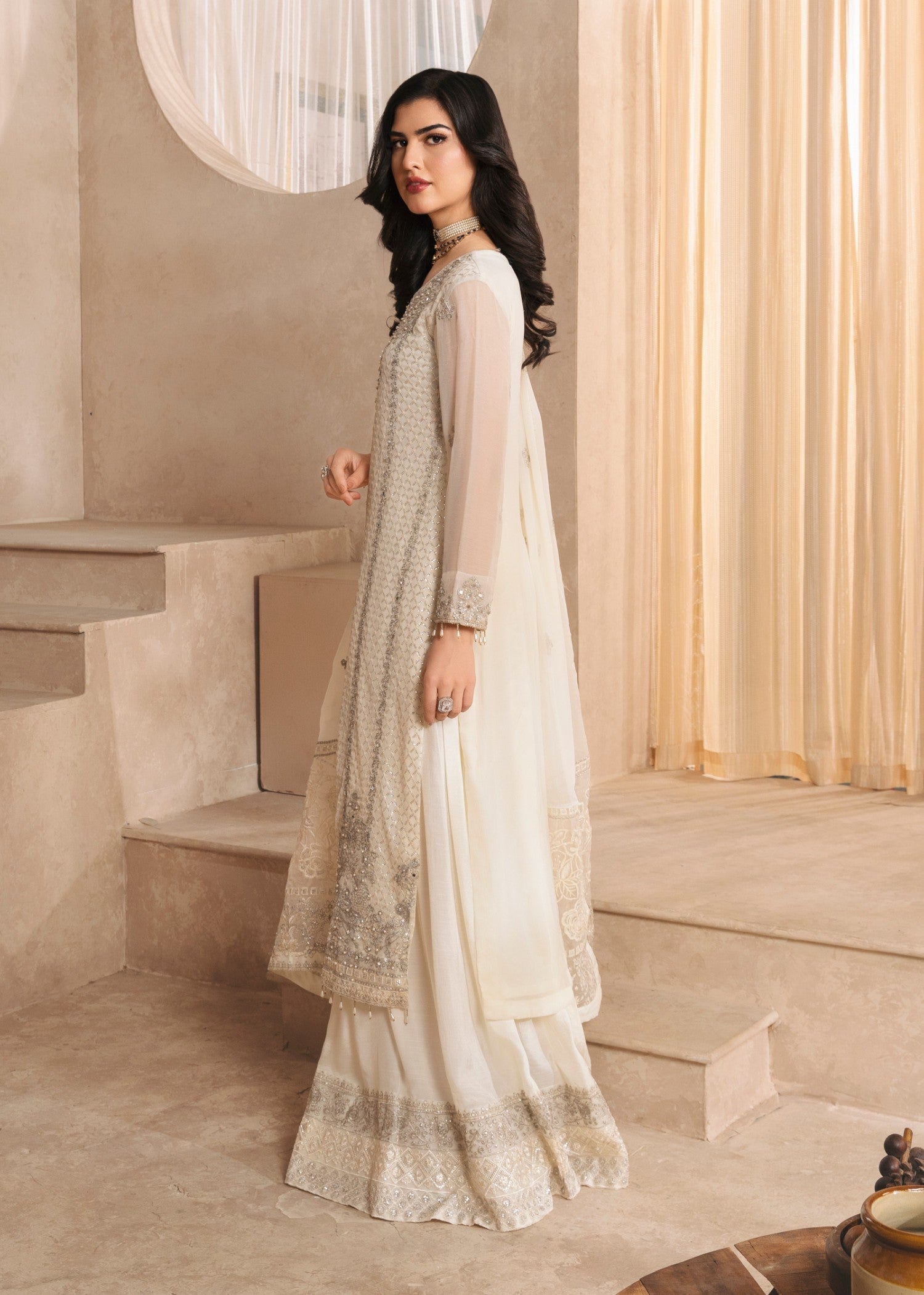 chiffon Sharara in Off-white
