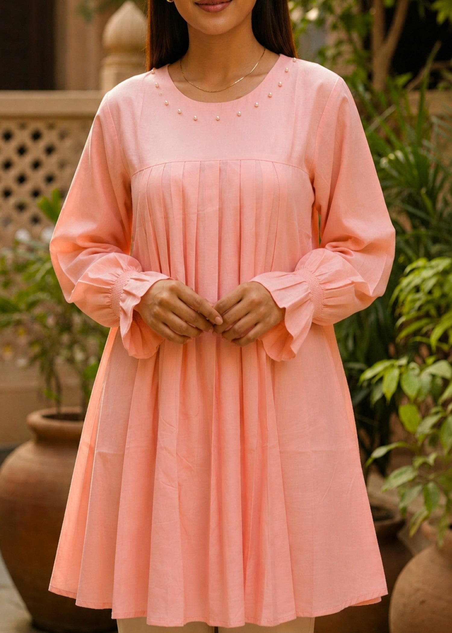 lawn cotton Tunic in Peach pink