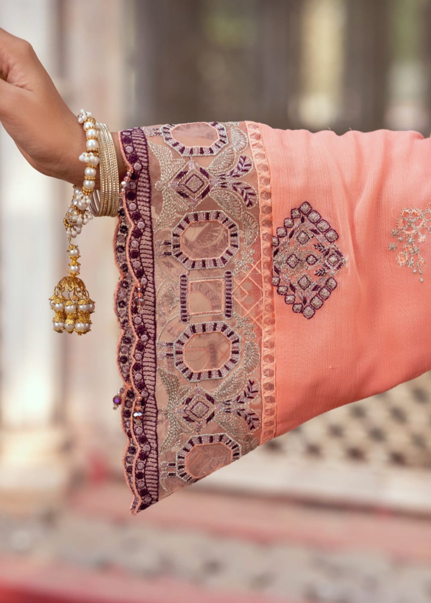 chiffon Kurta Set in Peach pink