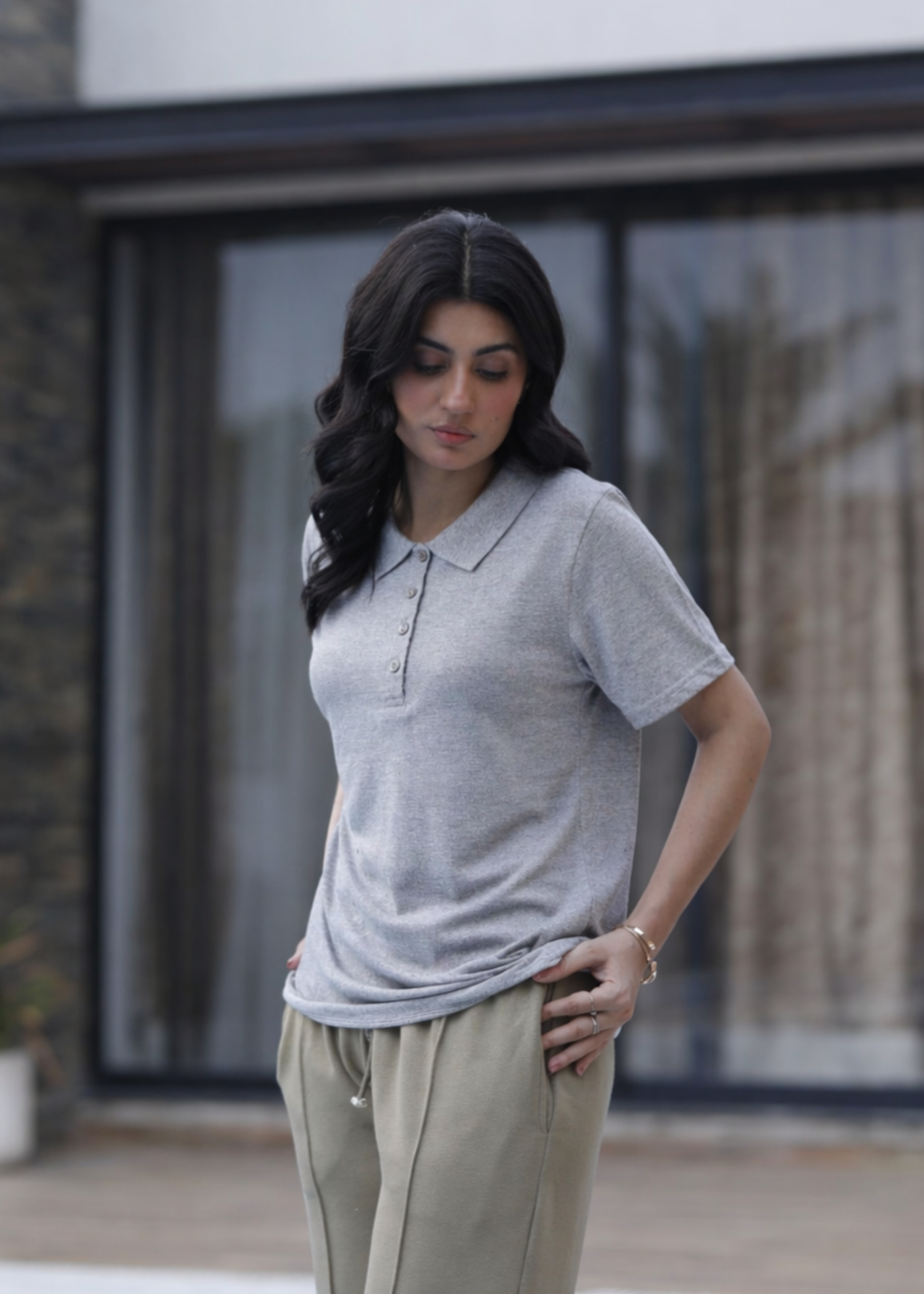 cotton Polo Shirt in Grey