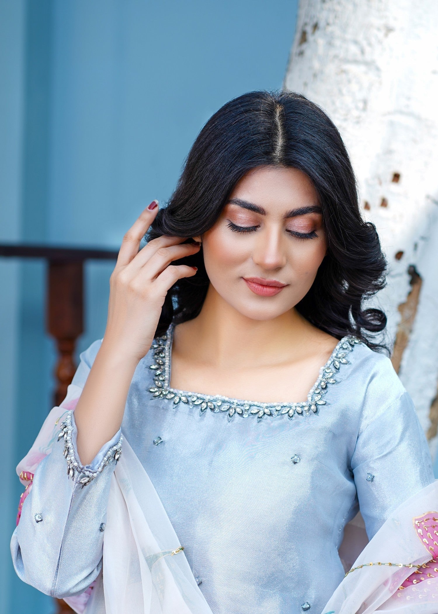 masuri Sharara in Duck egg grey