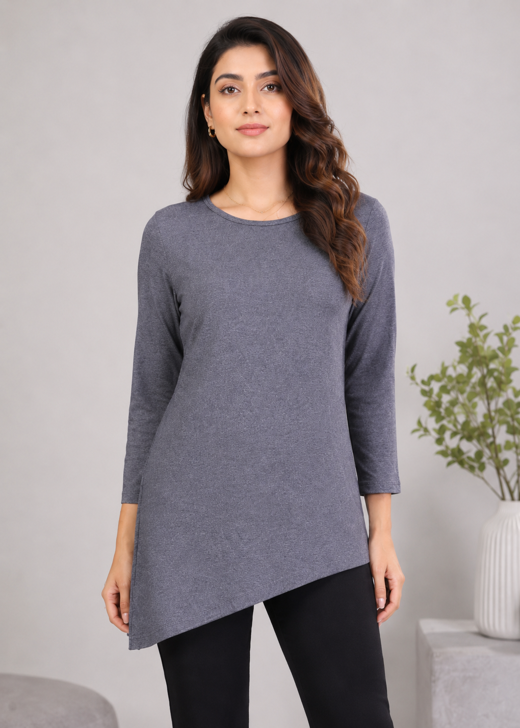 single jersey knit Top in Charcoal