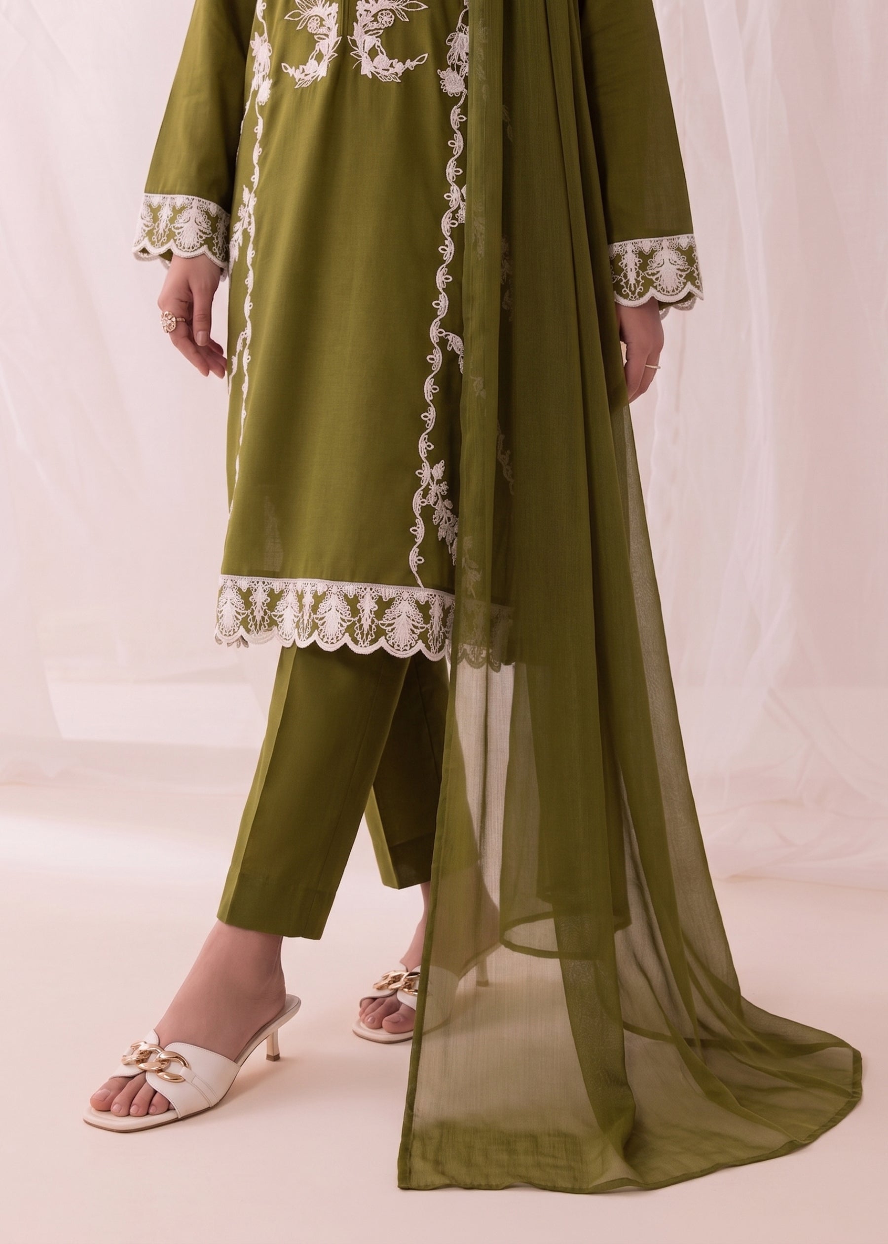linen Kurta Set in Olive green