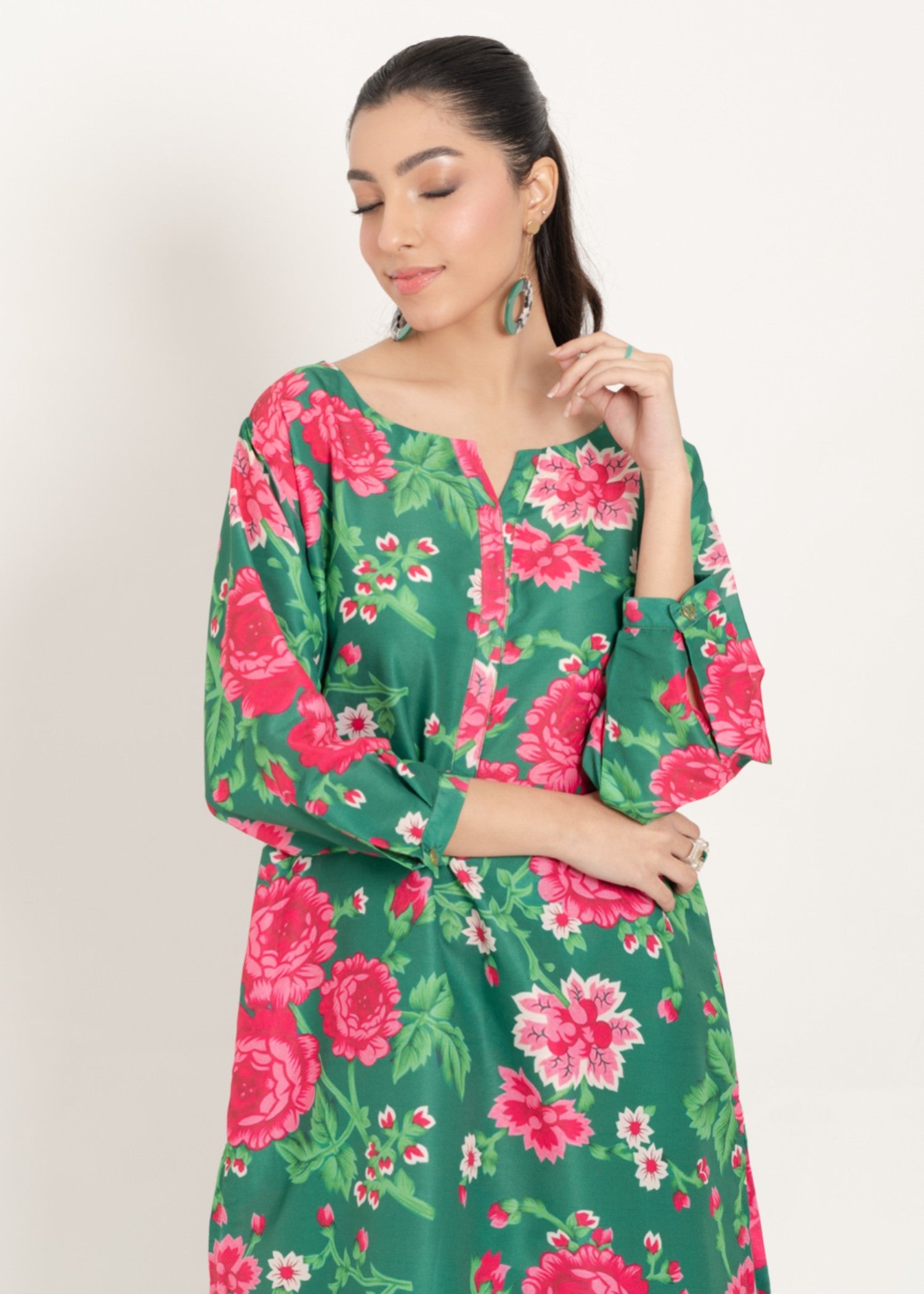 silk finish lawn Co Ord Sets in Green