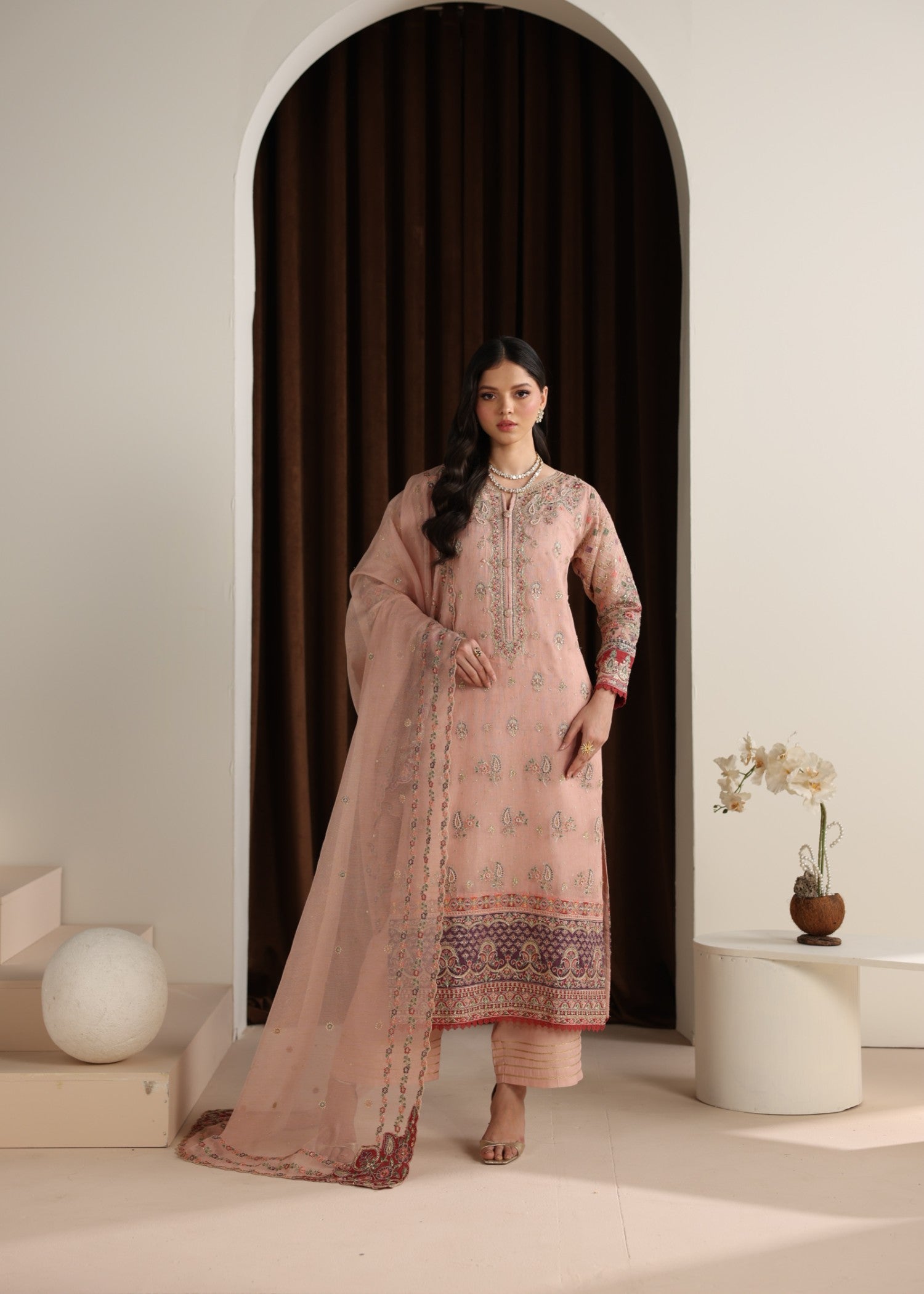 khaddi net Kurta Set in Pink