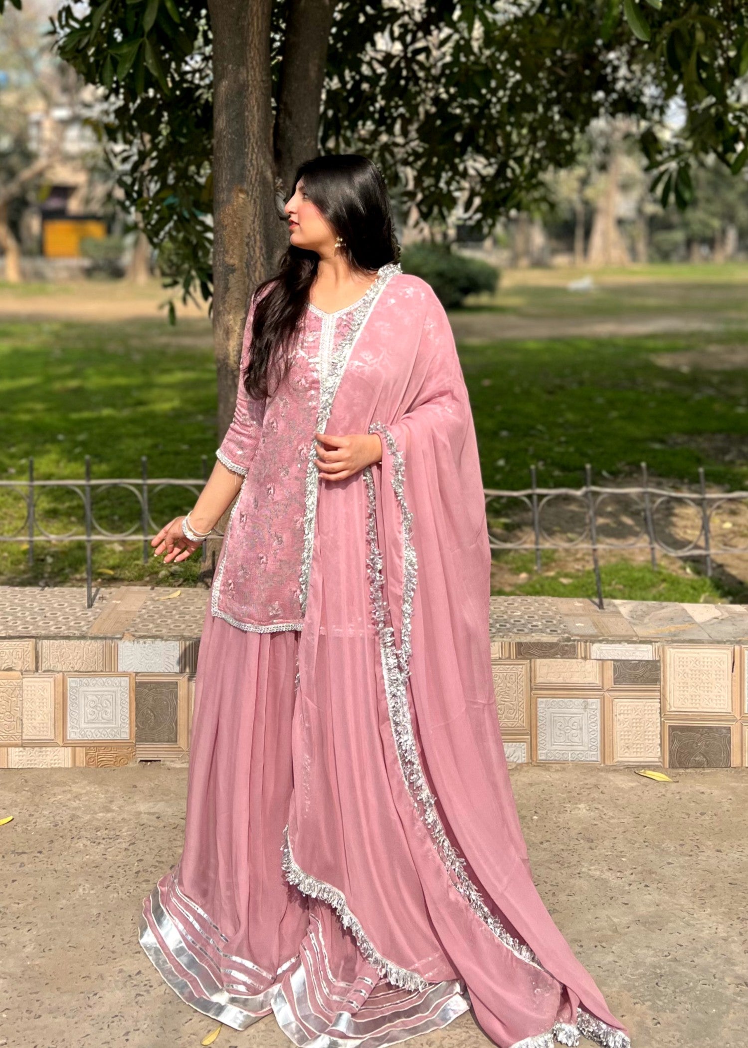 bemberg crinkle chiffon Sharara in Petal pink