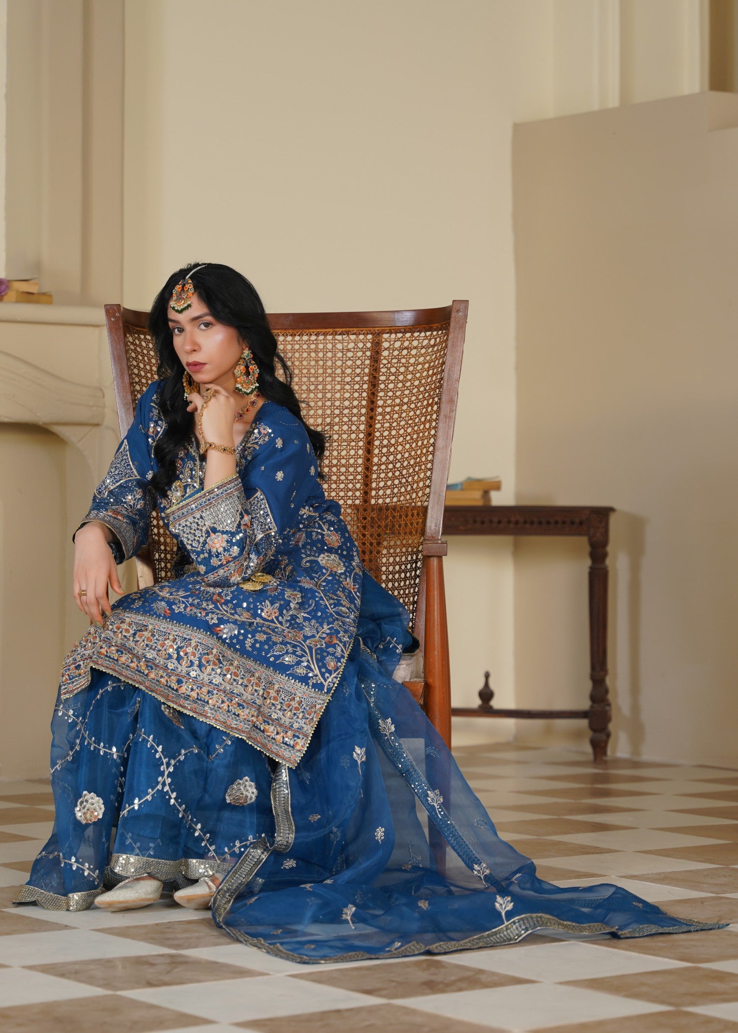 chiffon Sharara in Sapphire blue, gold