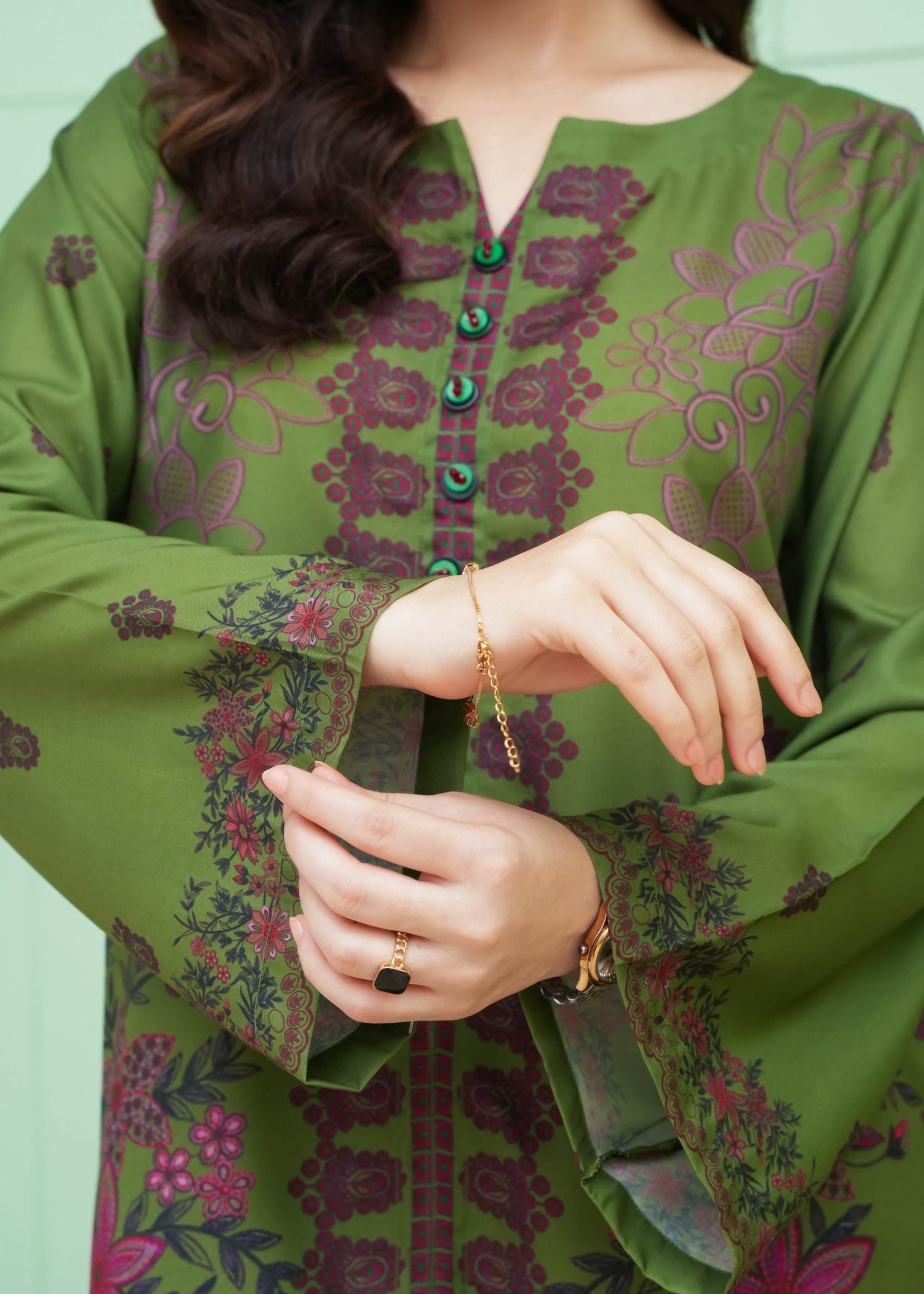 slub cambric Kurta Set in Yellow green