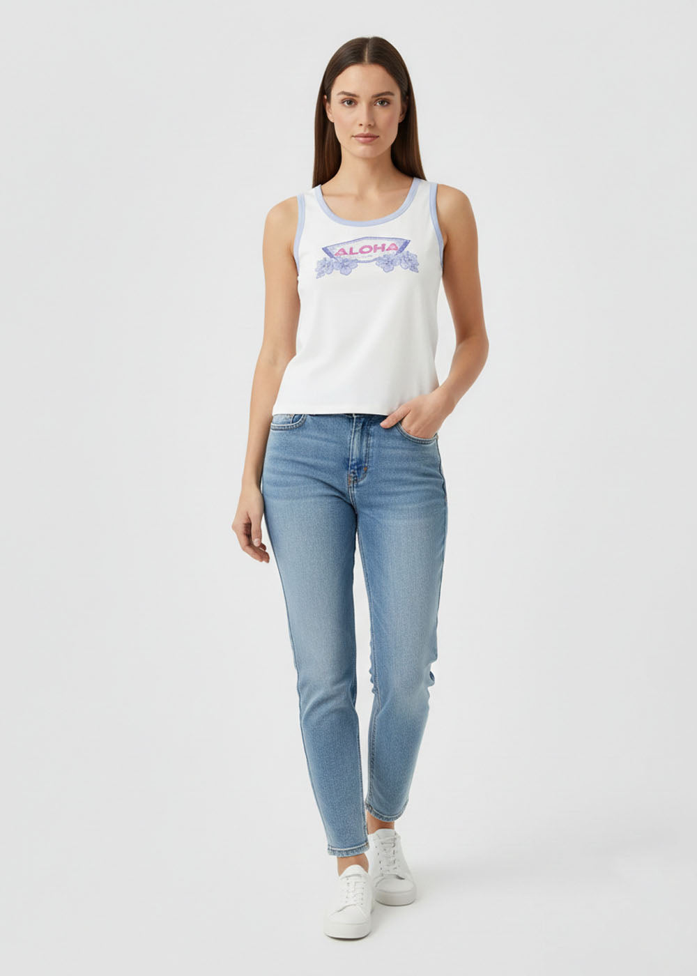 cotton jersey Tank Top in Blue, white
