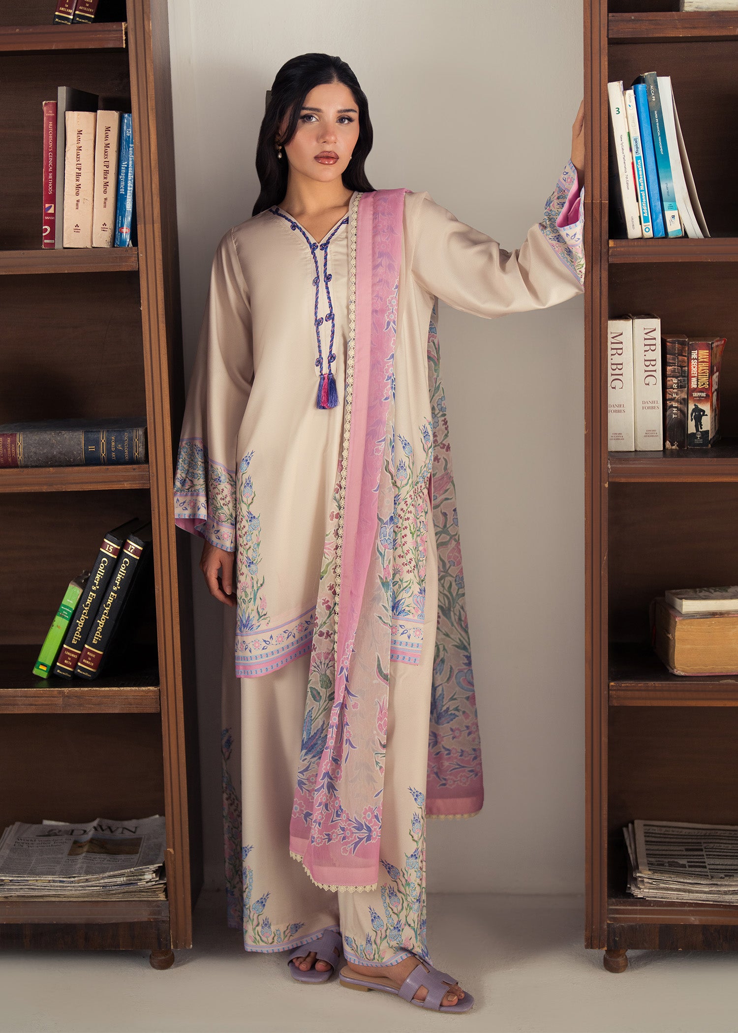 slub lawn Kurta Set in Cream