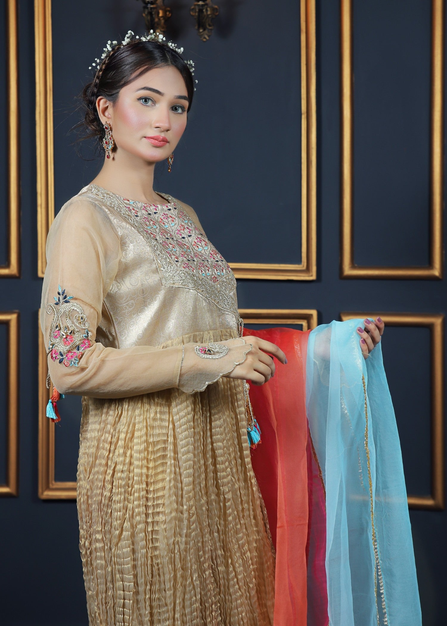 organza Angrakha in Gold