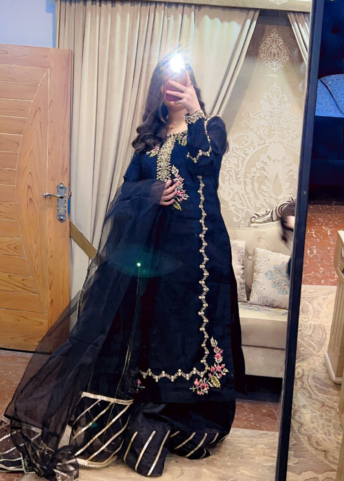 poly organza Sharara in Black