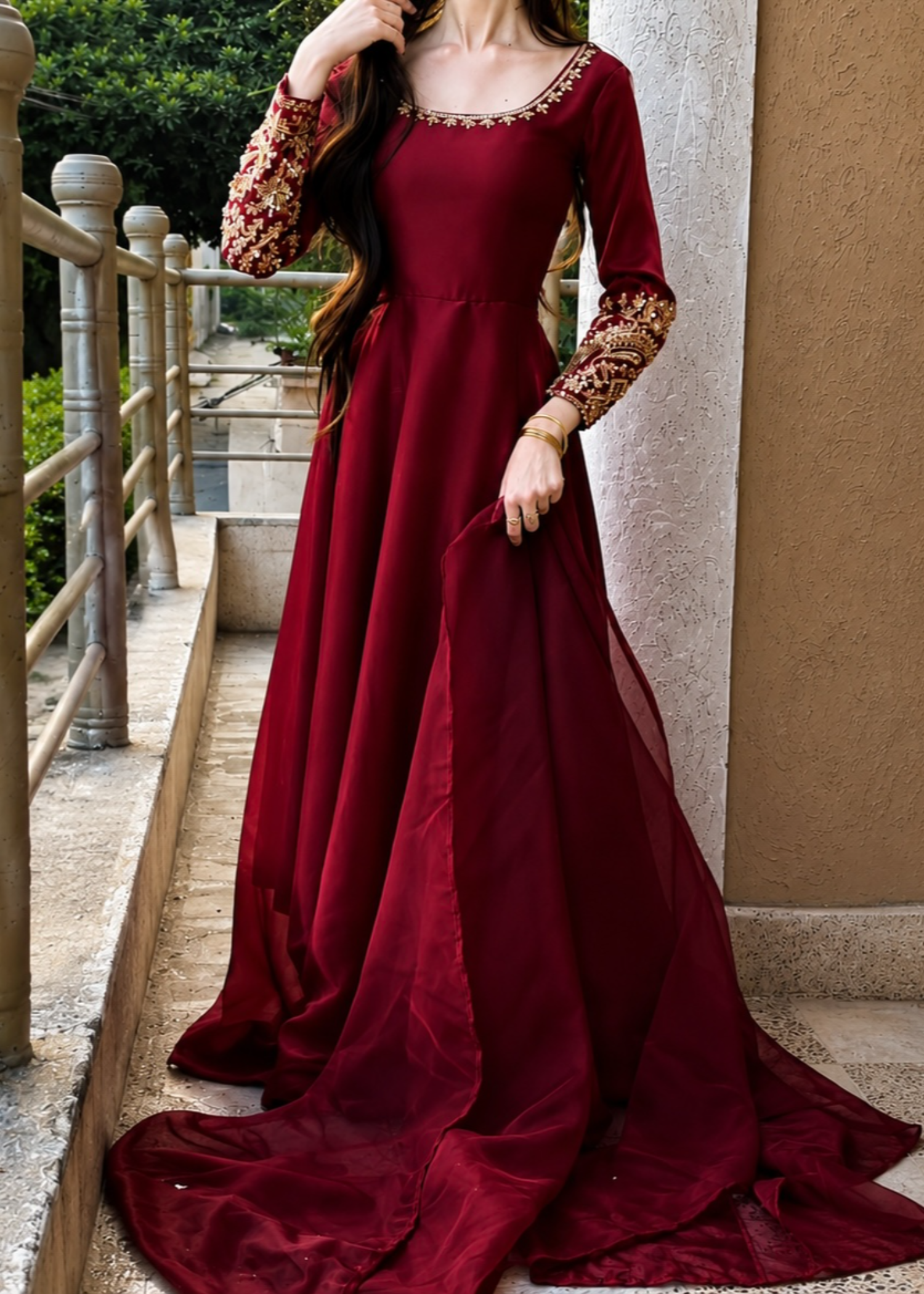 blended kattan silk Maxi in Blood red