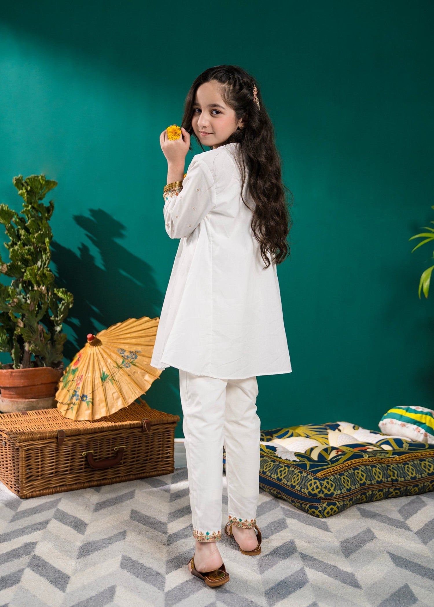 cotton Short Frock in Off-white