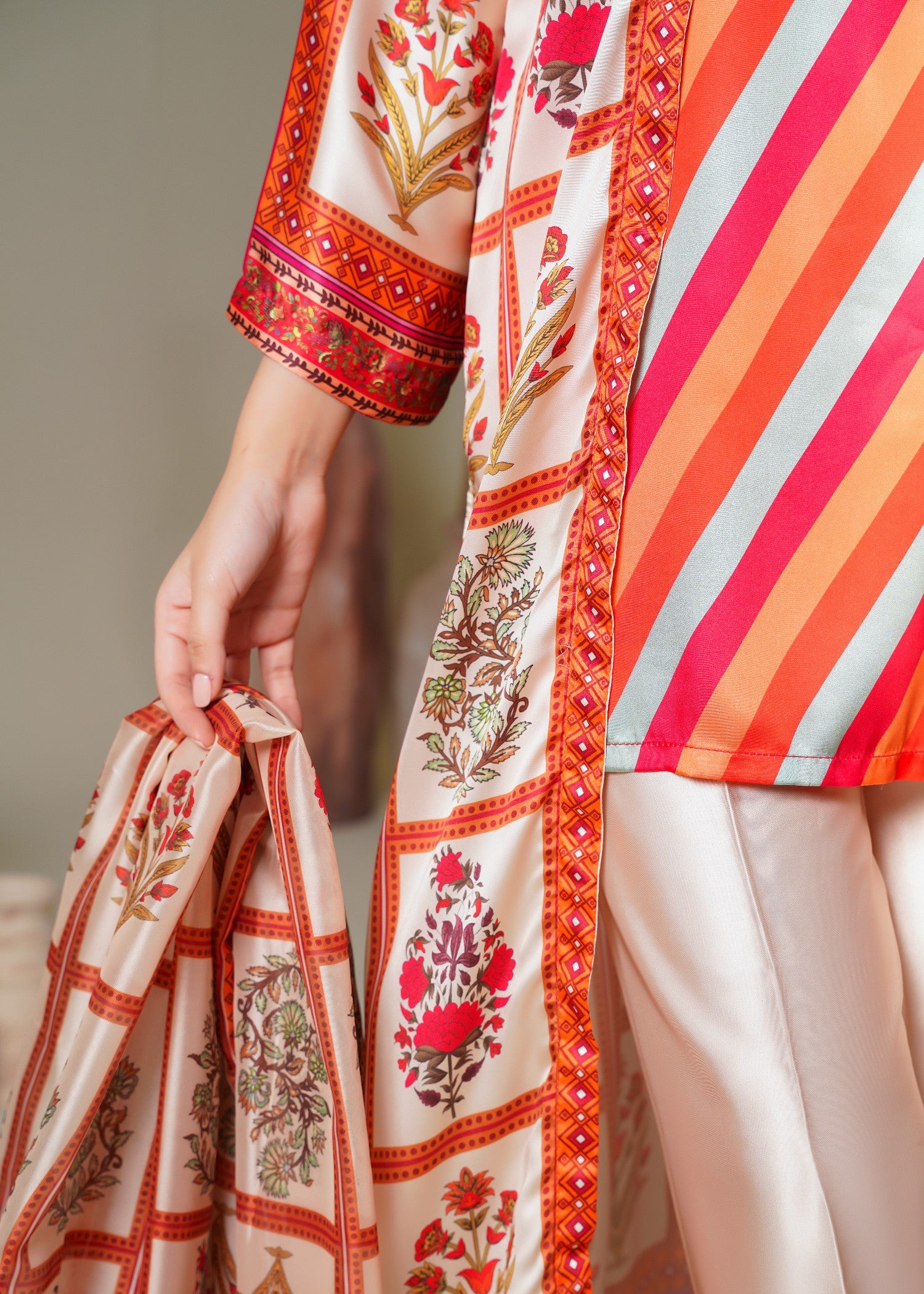 silk Gown in Coral orange